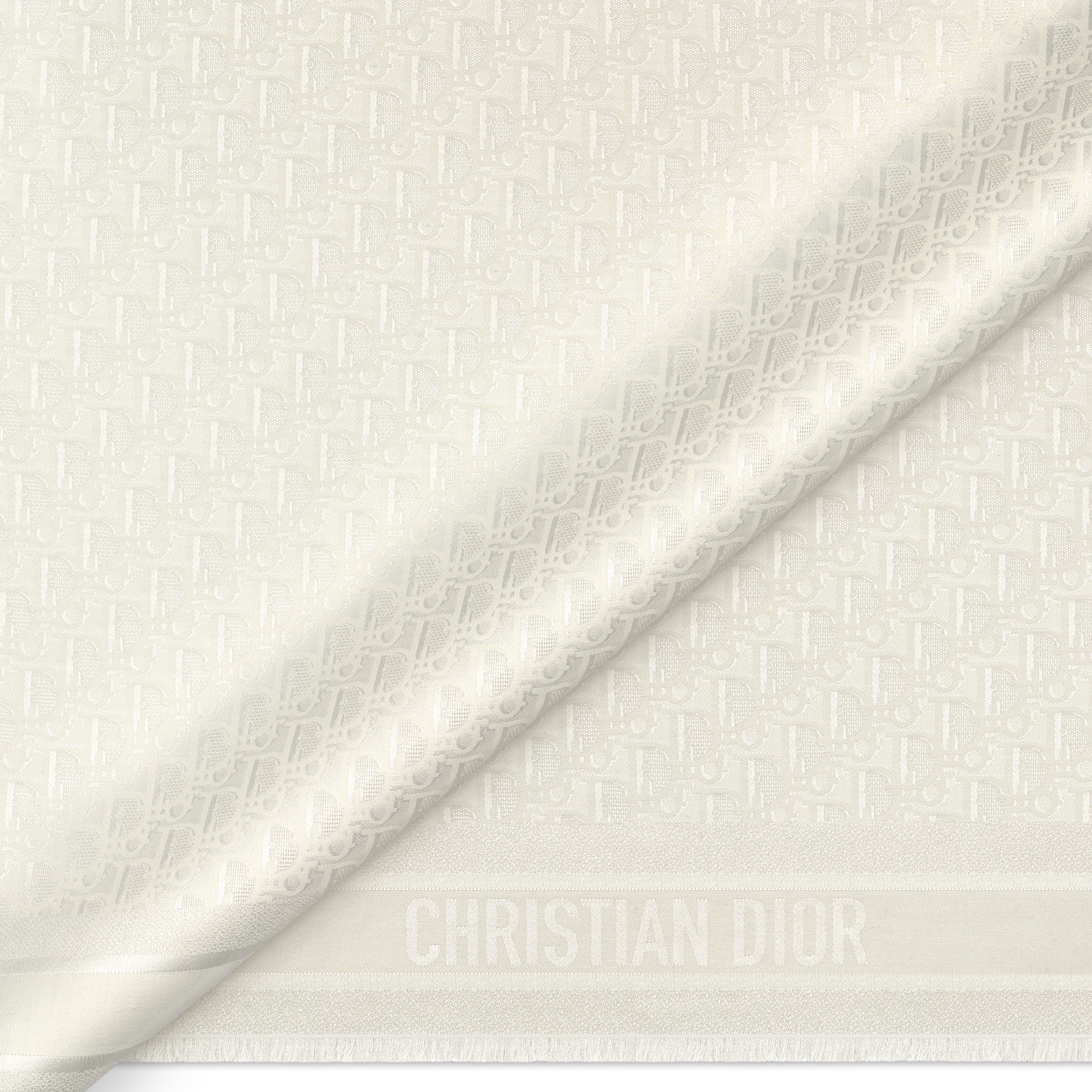 Dior 印花披肩 象牙色山羊绒和桑蚕丝混纺面料 Oblique 印花 E09