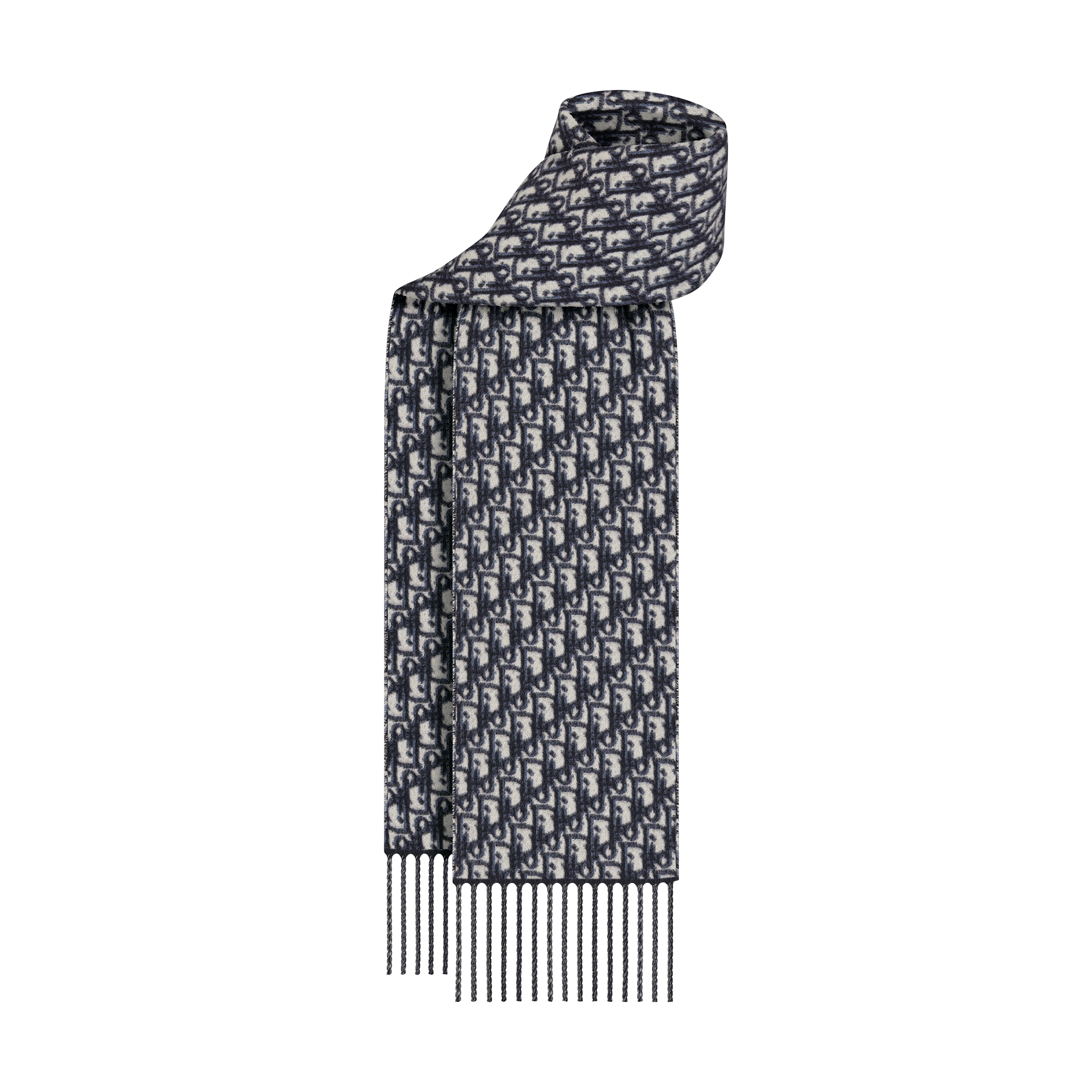  海军蓝色山羊绒面料 Oblique 印花