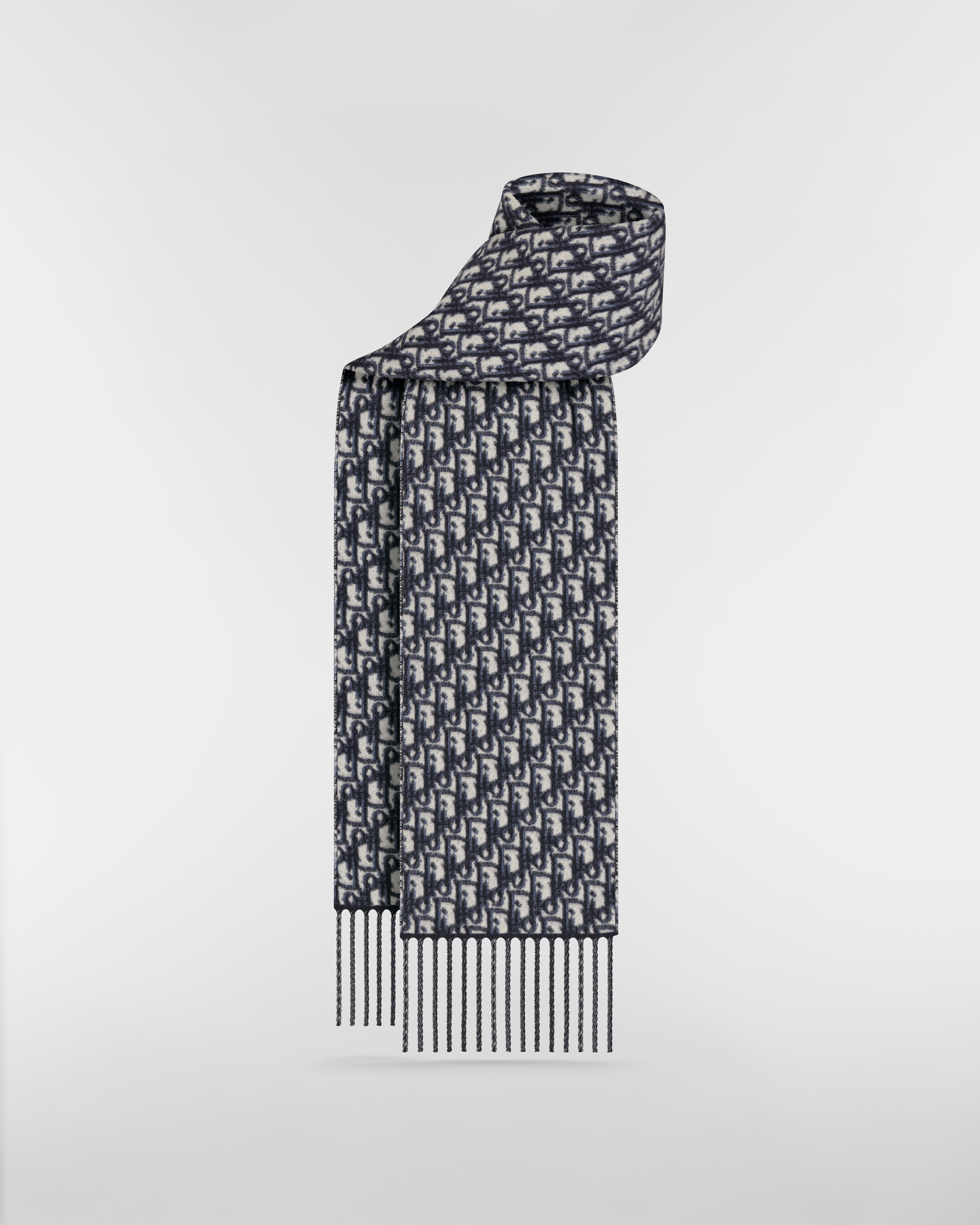 Dior 印花围巾 海军蓝色山羊绒面料 Oblique 印花 E01