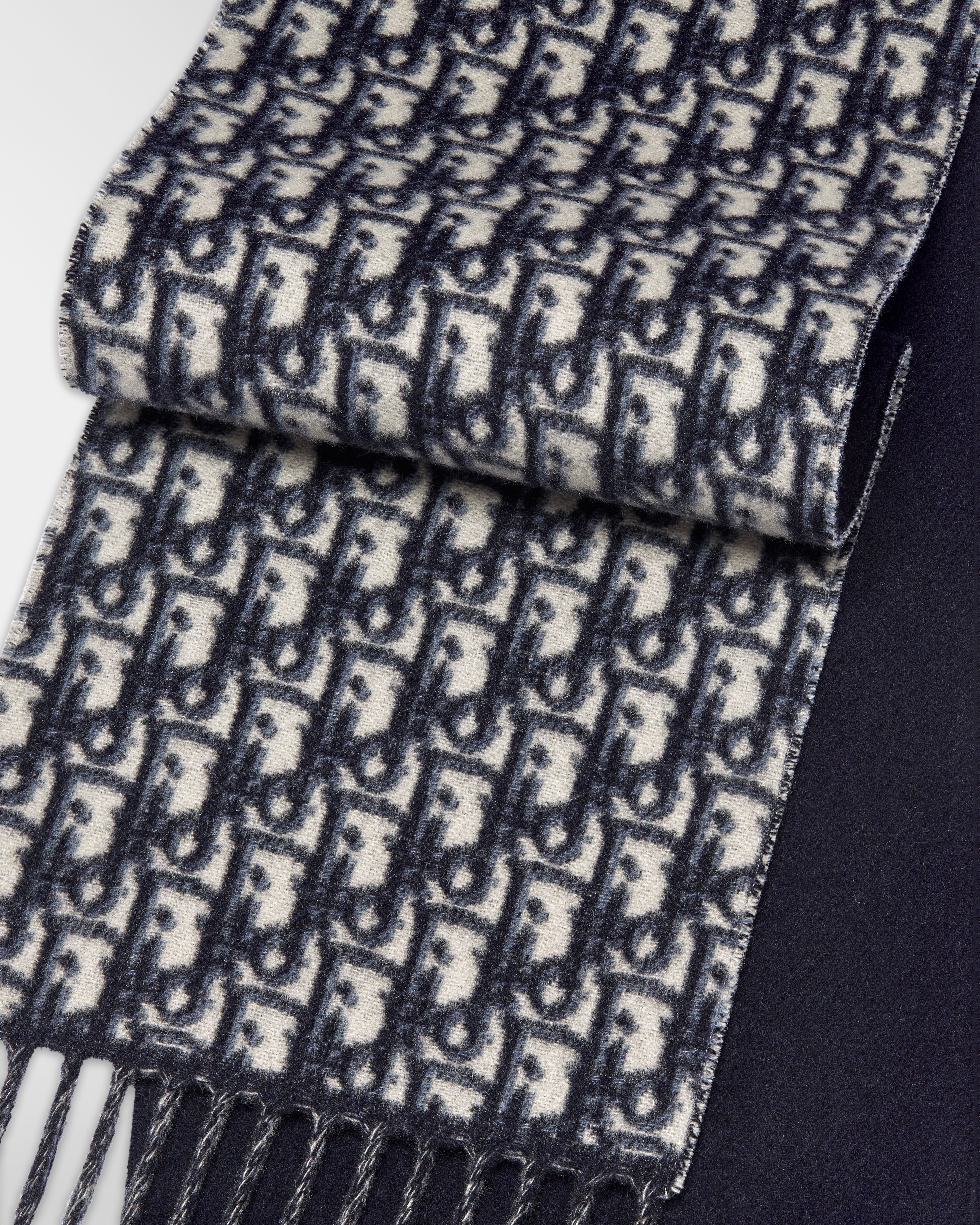 Dior 印花围巾 海军蓝色山羊绒面料 Oblique 印花 E09