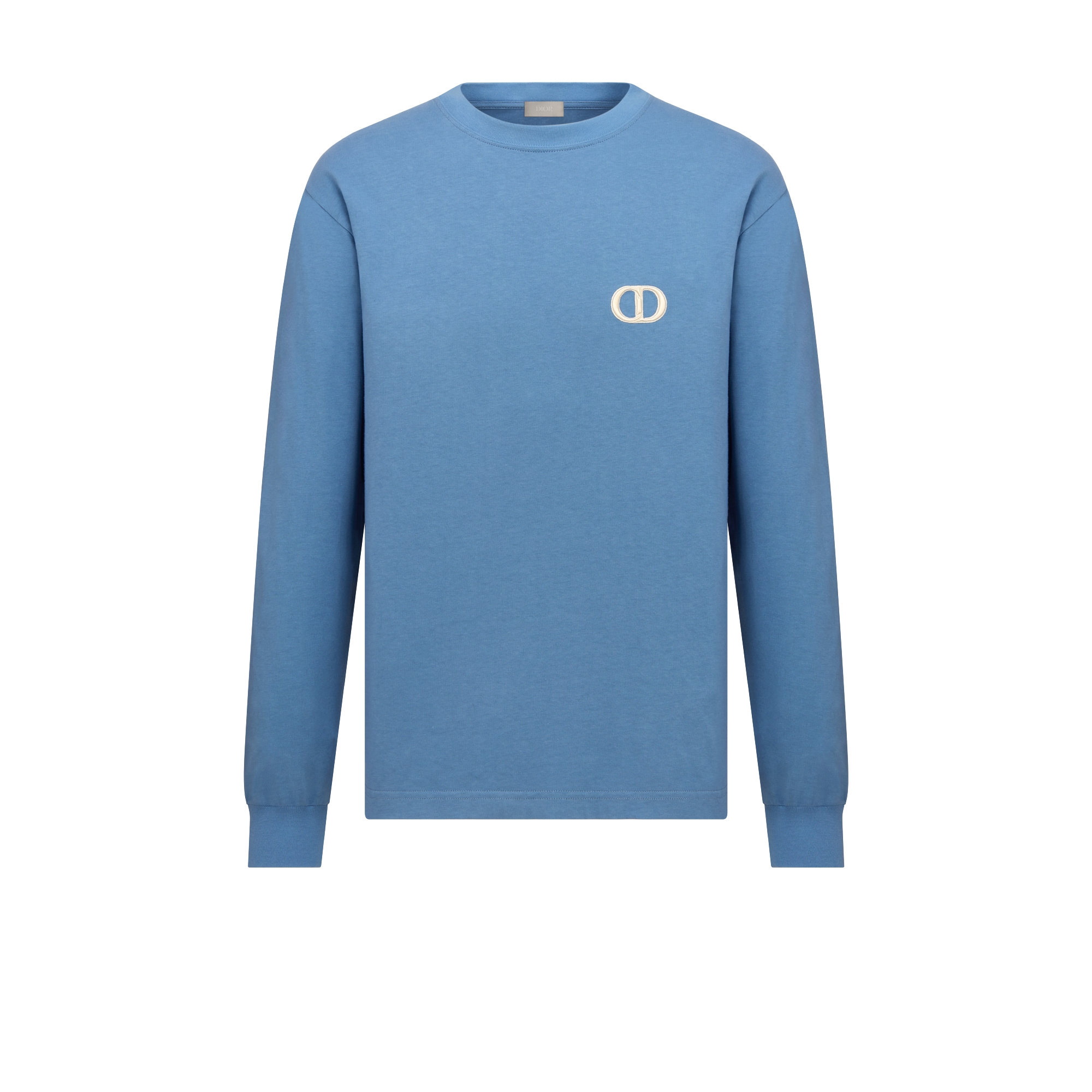 宽松版型长袖 T 恤 海军蓝色棉质平纹针织面料 CD Icon 刺绣 E01