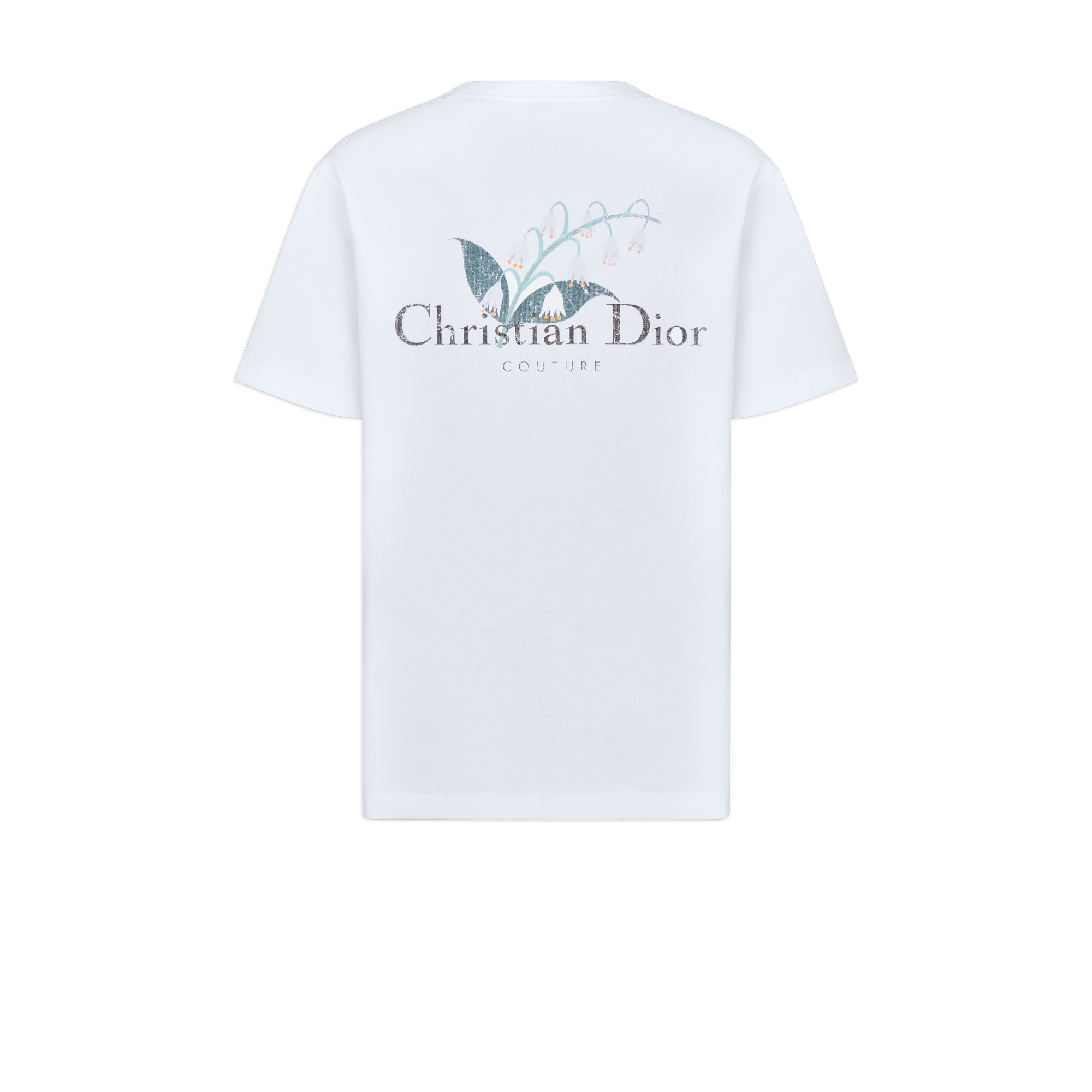 宽松版型 T 恤 白色棉质平纹针织面料 Christian Dior Couture 铃兰印花 E08