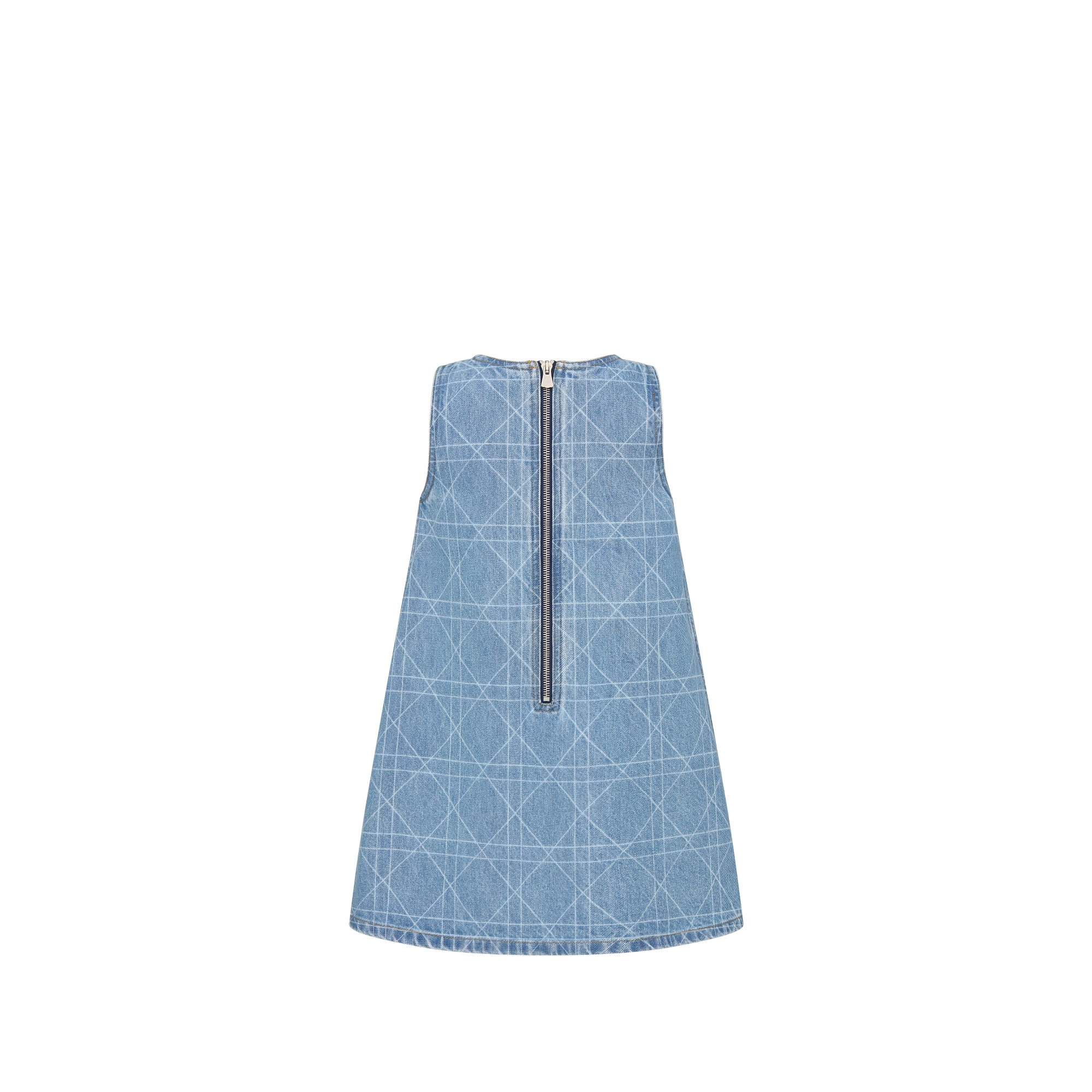 儿童 A 字连衣裙 蓝色棉质混纺牛仔布藤格纹 E08