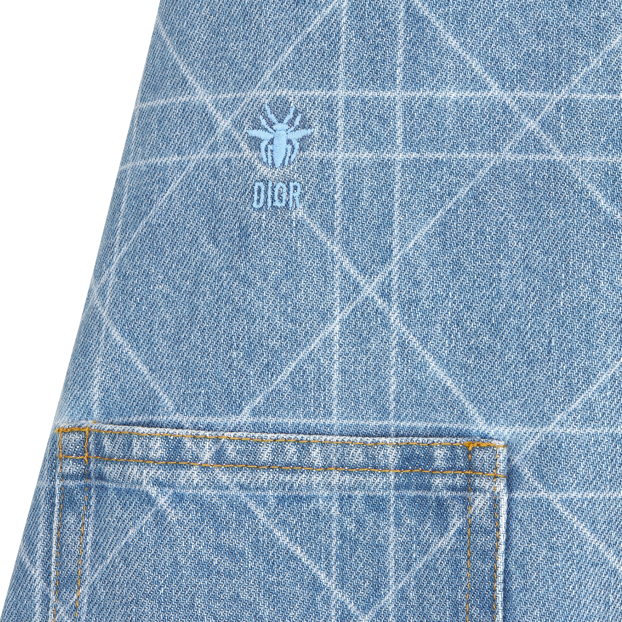 儿童 A 字连衣裙 蓝色棉质混纺牛仔布藤格纹 E09