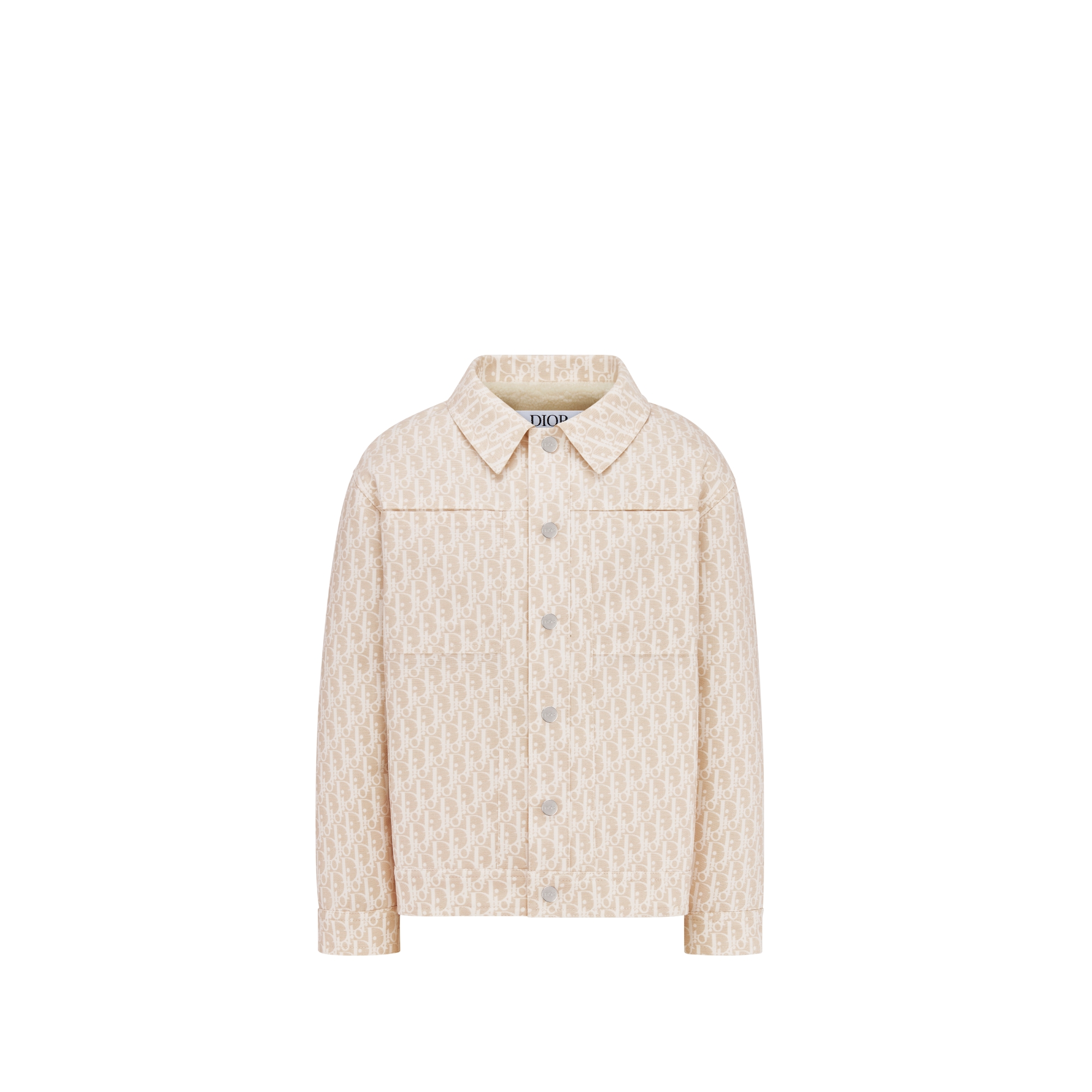 儿童夹克 米色棉质方平针织面料象牙色 Oblique 印花 E01