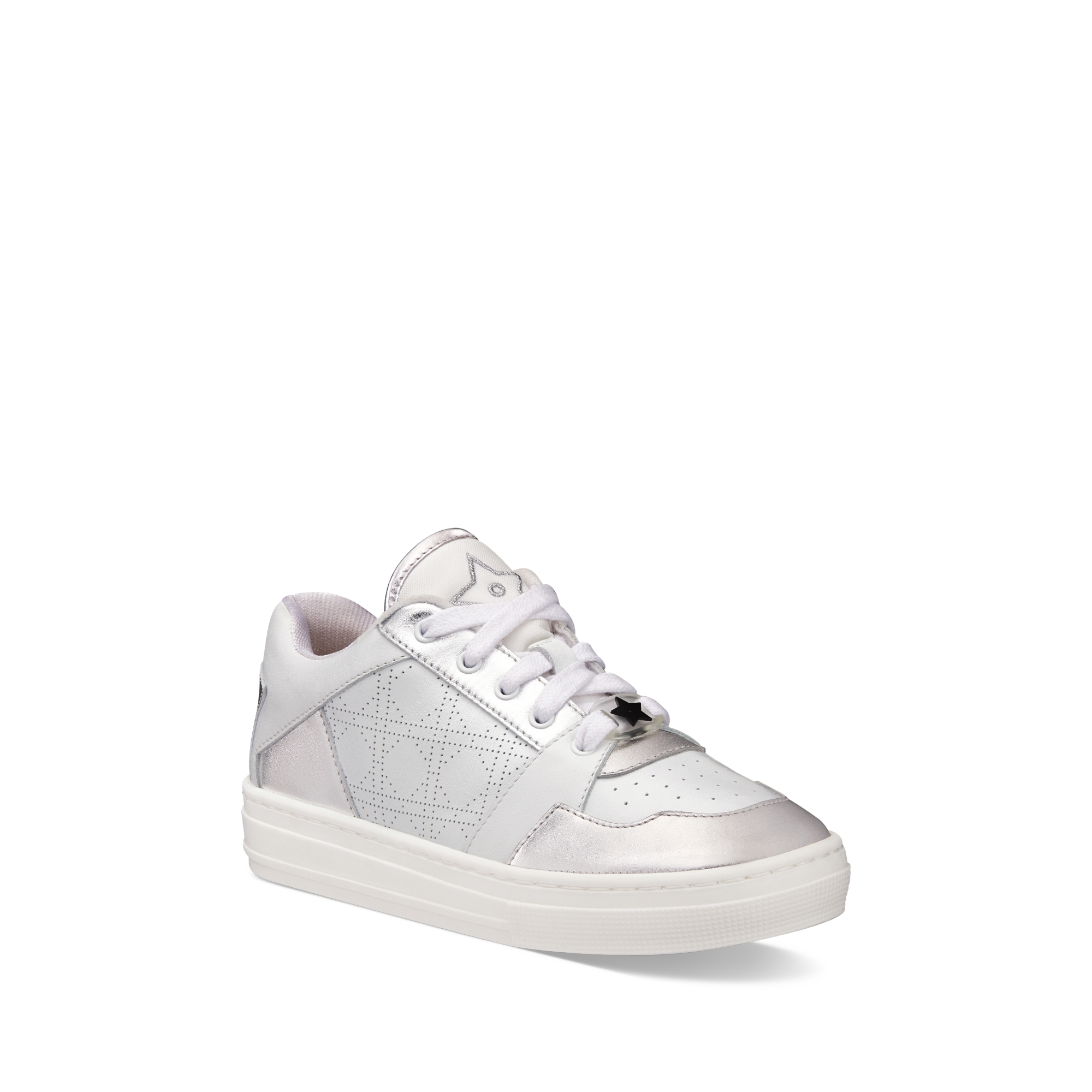 儿童低帮运动鞋 象牙色和银色调金属光泽牛皮革 E03