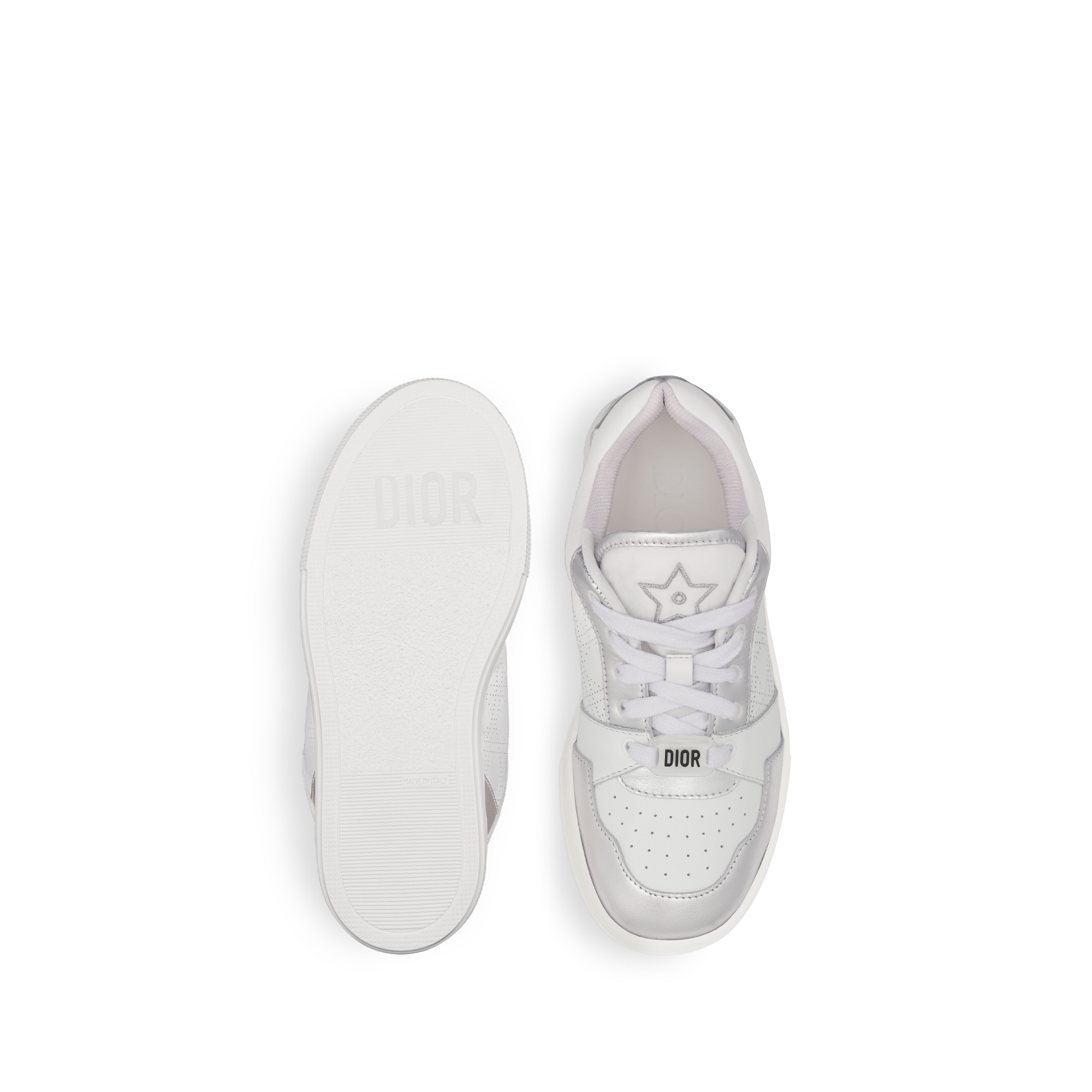 儿童低帮运动鞋 象牙色和银色调金属光泽牛皮革 E07