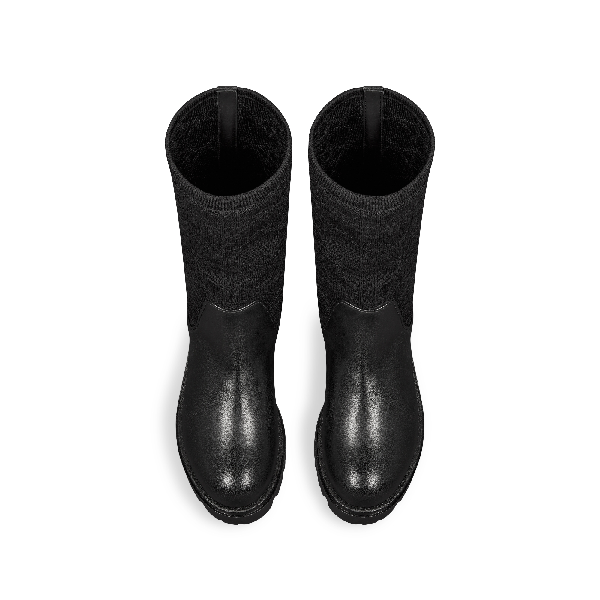 靴子儿童款 黑色提花针织面料和牛皮革藤格纹 E06