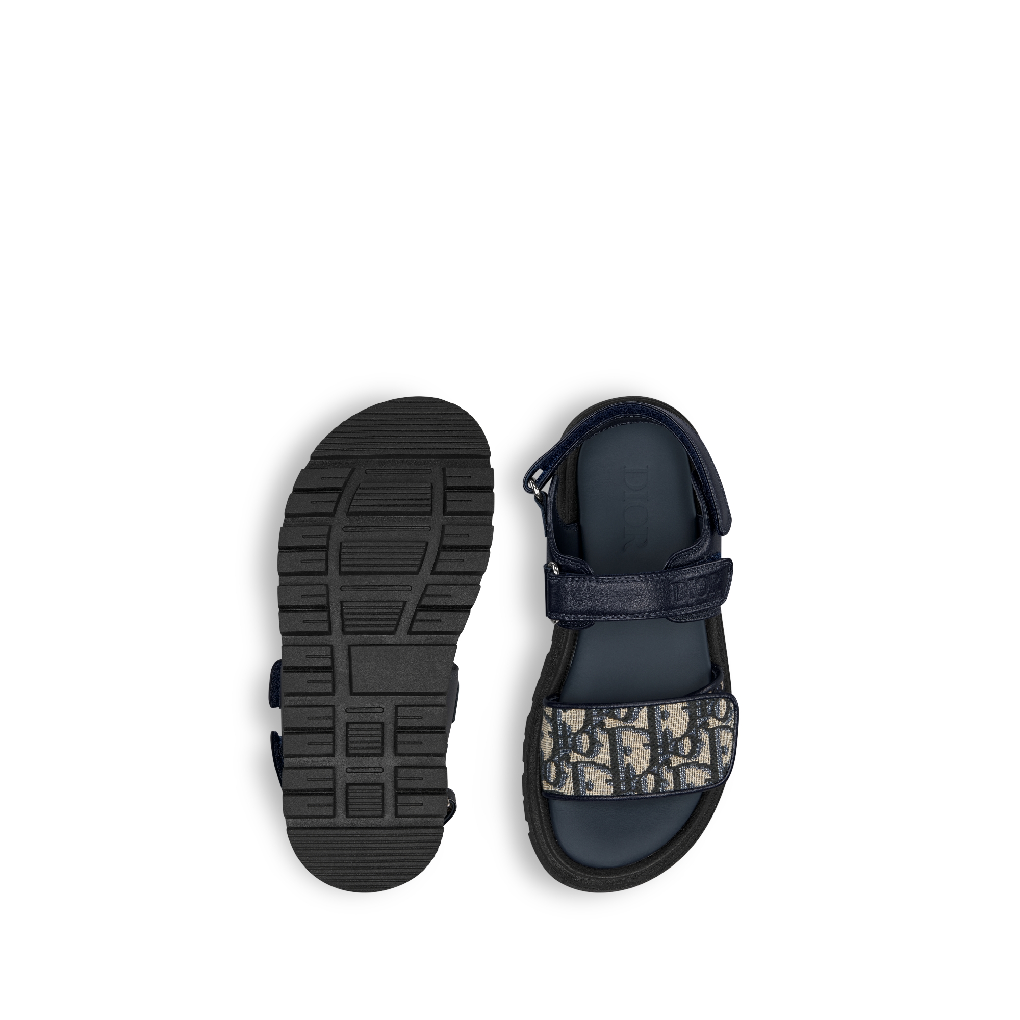 凉鞋儿童款 海军蓝色牛皮革米色和黑色 Oblique 印花面料 E07