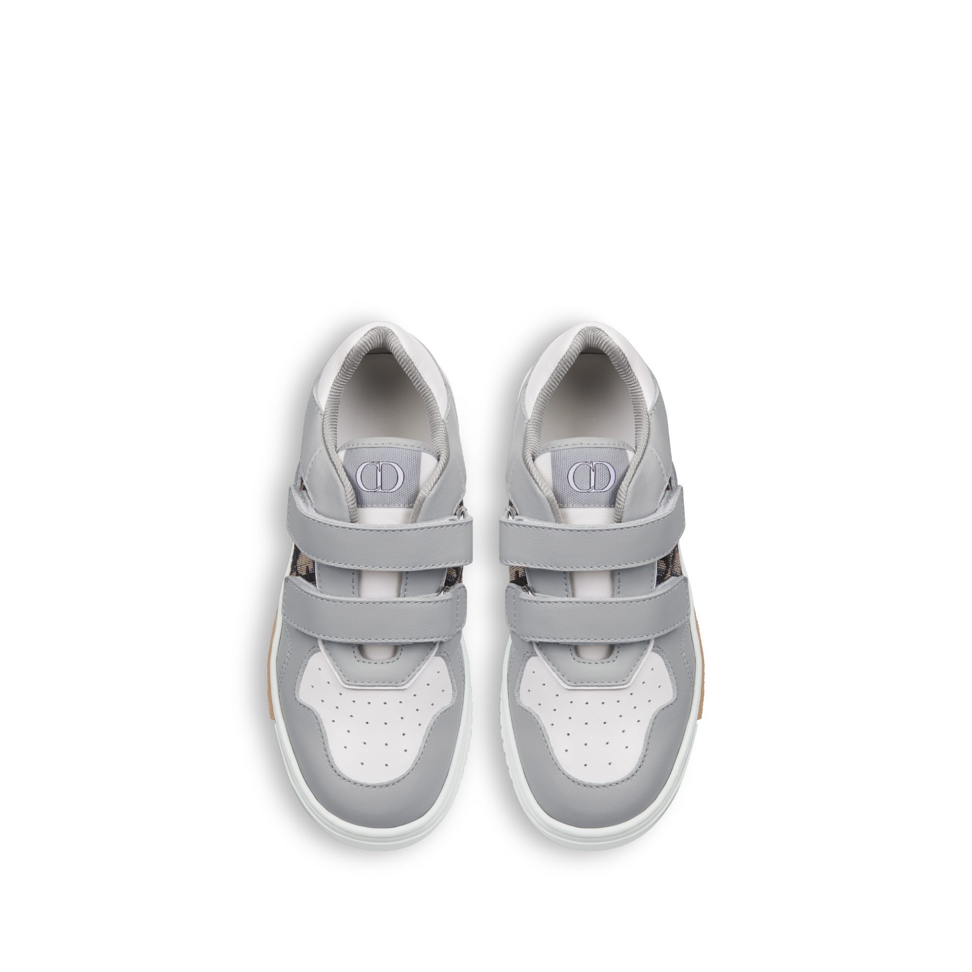 幼童 B27 低帮运动鞋 灰色和白色光滑牛皮革搭配米色和黑色 Oblique 印花面料 E06