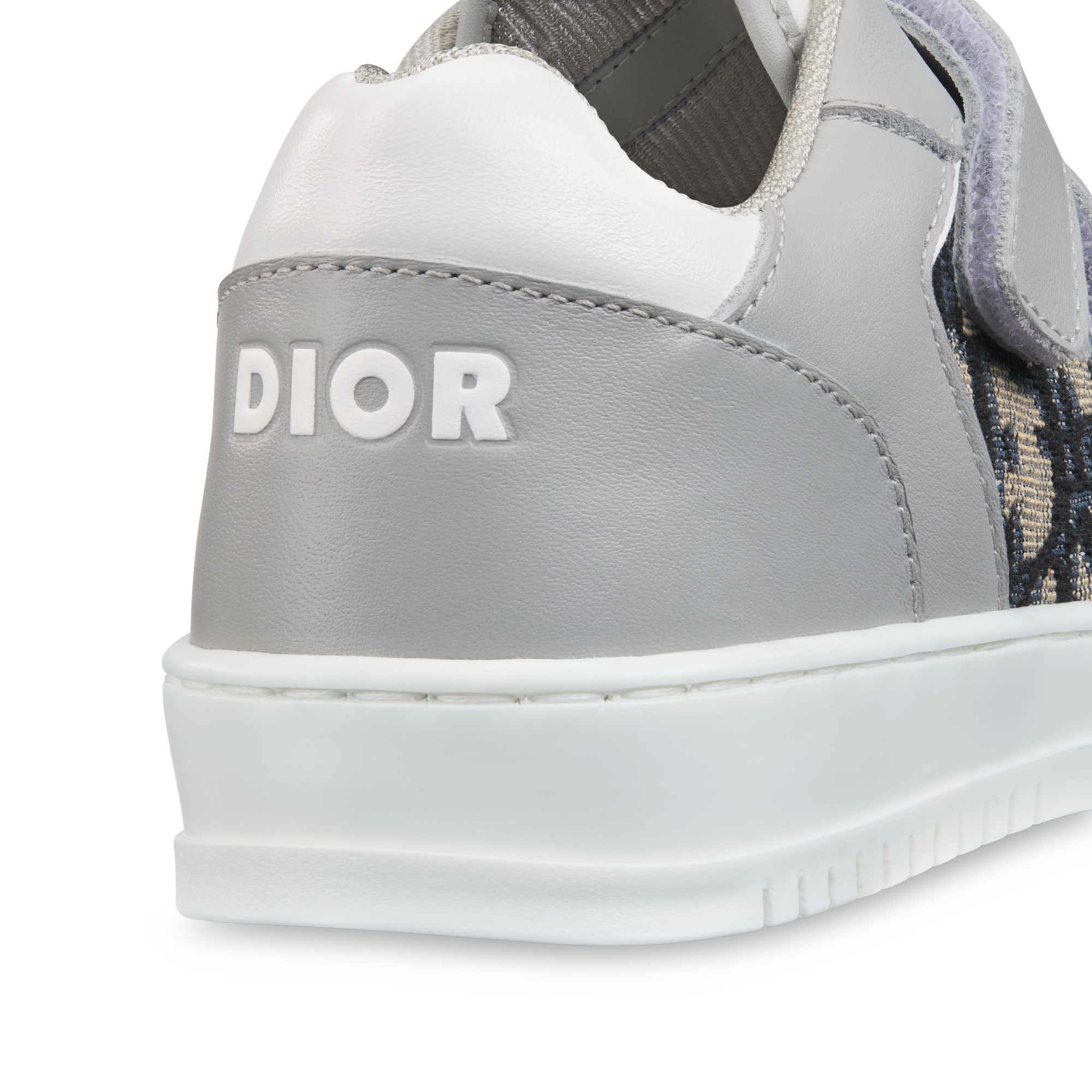 幼童 B27 低帮运动鞋 灰色和白色光滑牛皮革搭配米色和黑色 Oblique 印花面料 E09