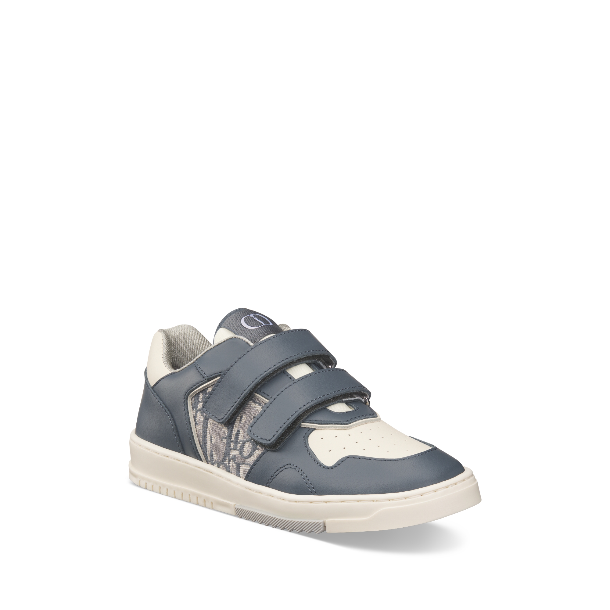 幼童 B27 Uptown 低帮运动鞋 深灰色和奶油白色光滑牛皮革搭配深灰色 Oblique 印花面料 E03