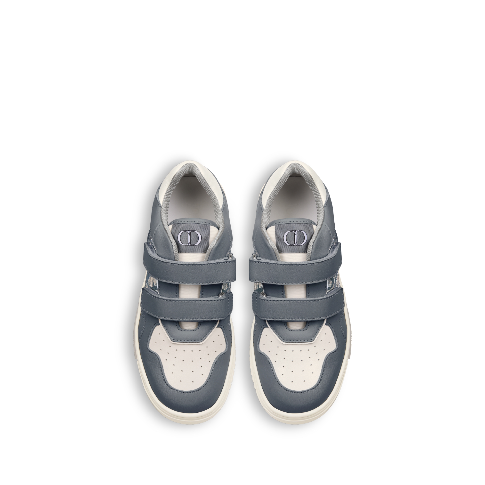幼童 B27 Uptown 低帮运动鞋 深灰色和奶油白色光滑牛皮革搭配深灰色 Oblique 印花面料 E06