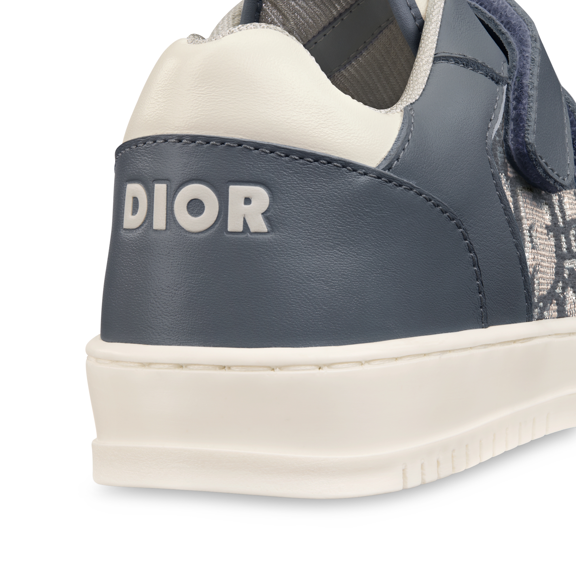 幼童 B27 Uptown 低帮运动鞋 深灰色和奶油白色光滑牛皮革搭配深灰色 Oblique 印花面料 E09