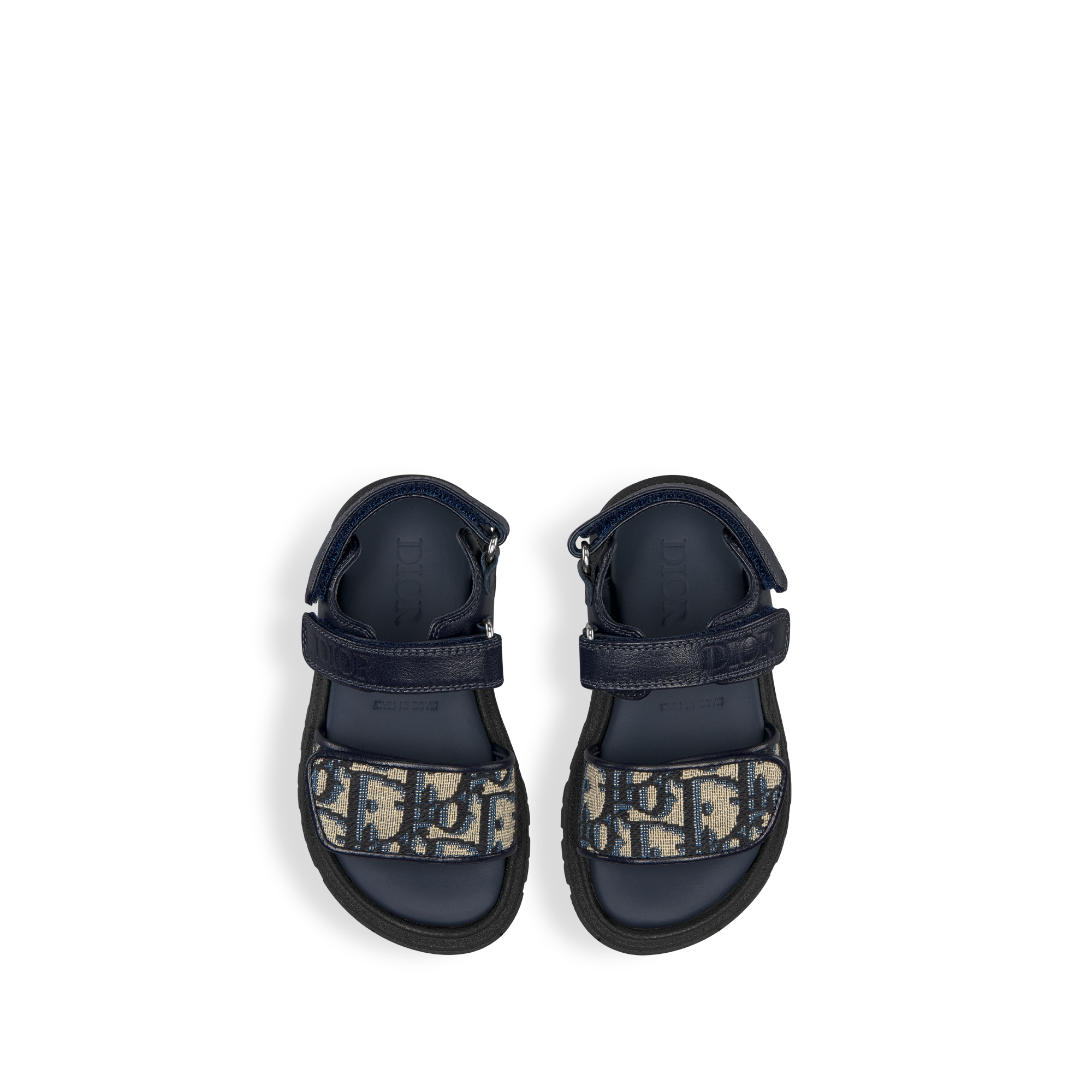 婴幼儿凉鞋 海军蓝色牛皮革米色和黑色 Oblique 印花面料 E06