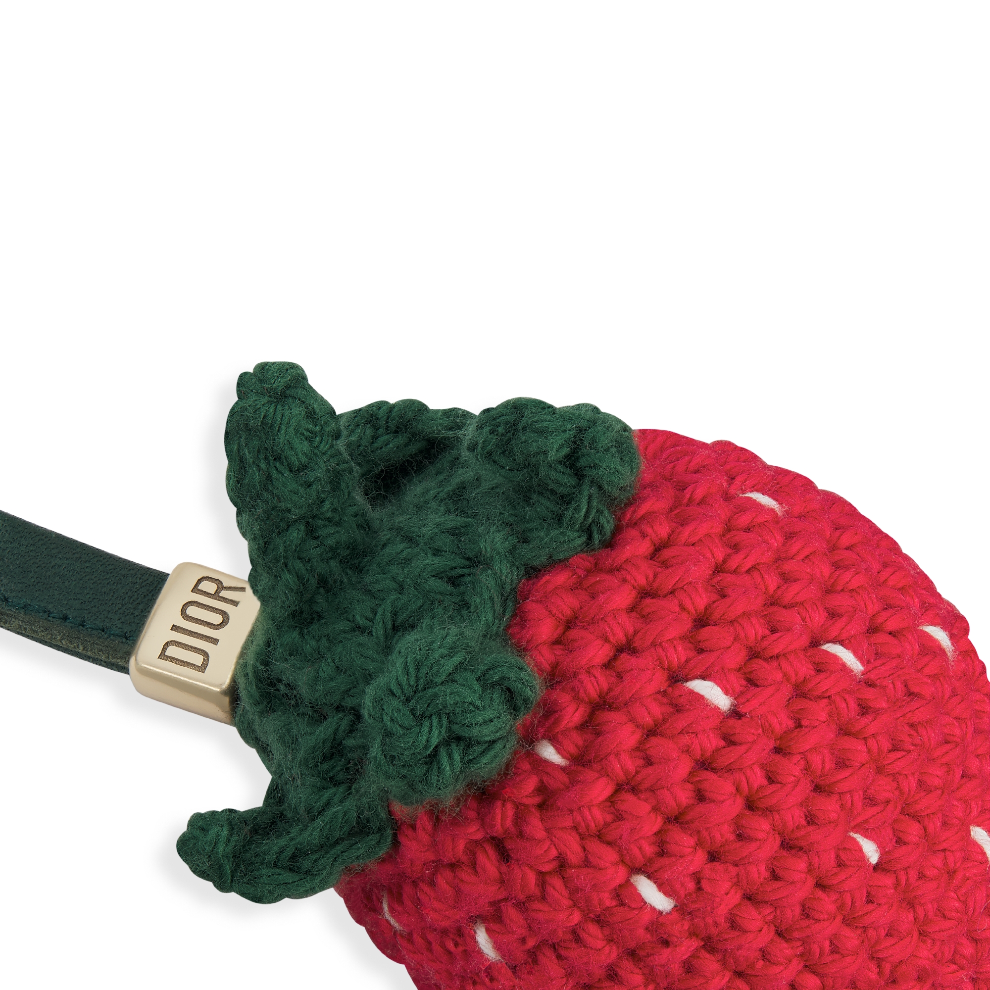 儿童草莓造型吊饰 红色和绿色棉质针织面料绿色皮革效果织物 E09