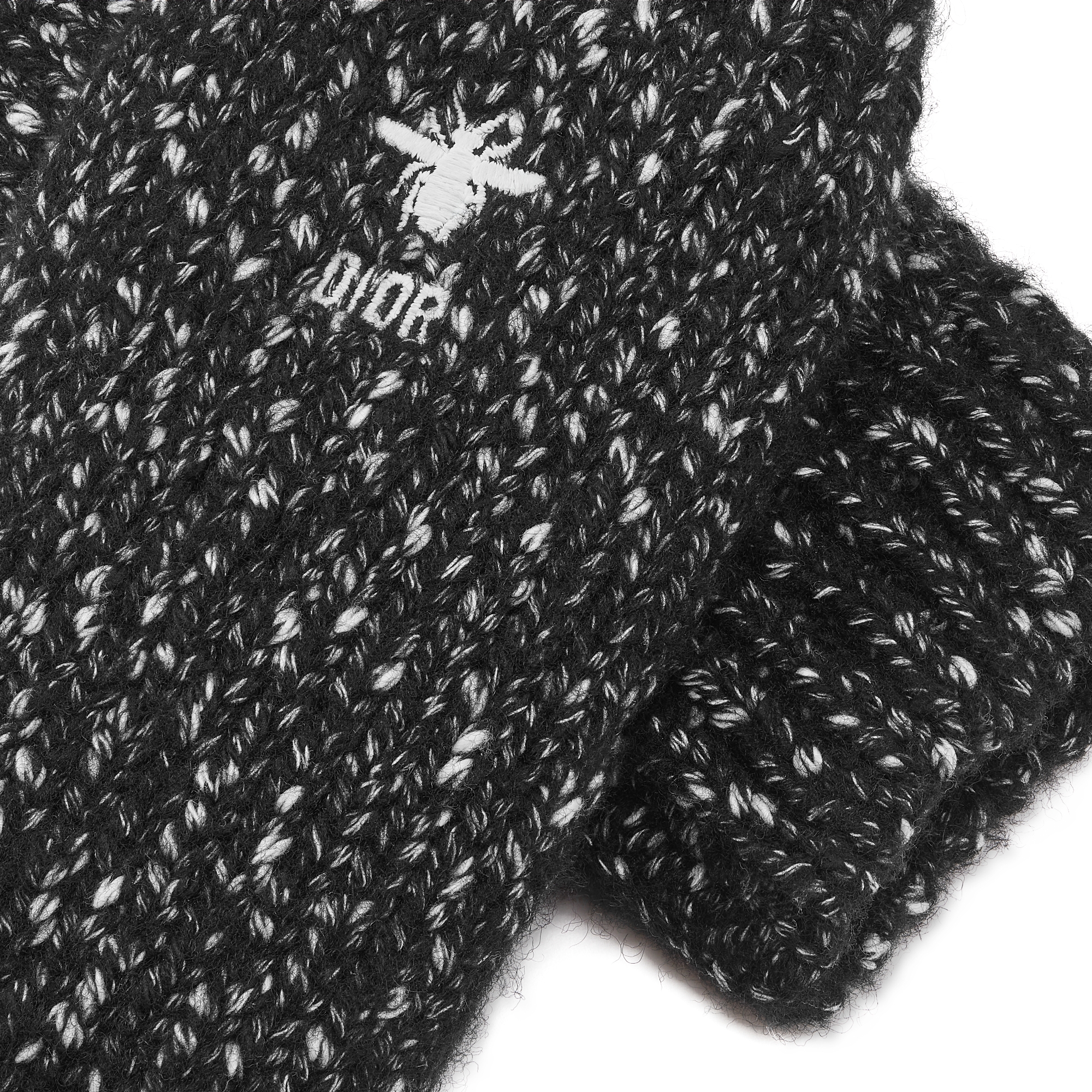 儿童手套 黑色和白色棉质和绵羊毛混纺混色针织面料粗花呢效果 E09