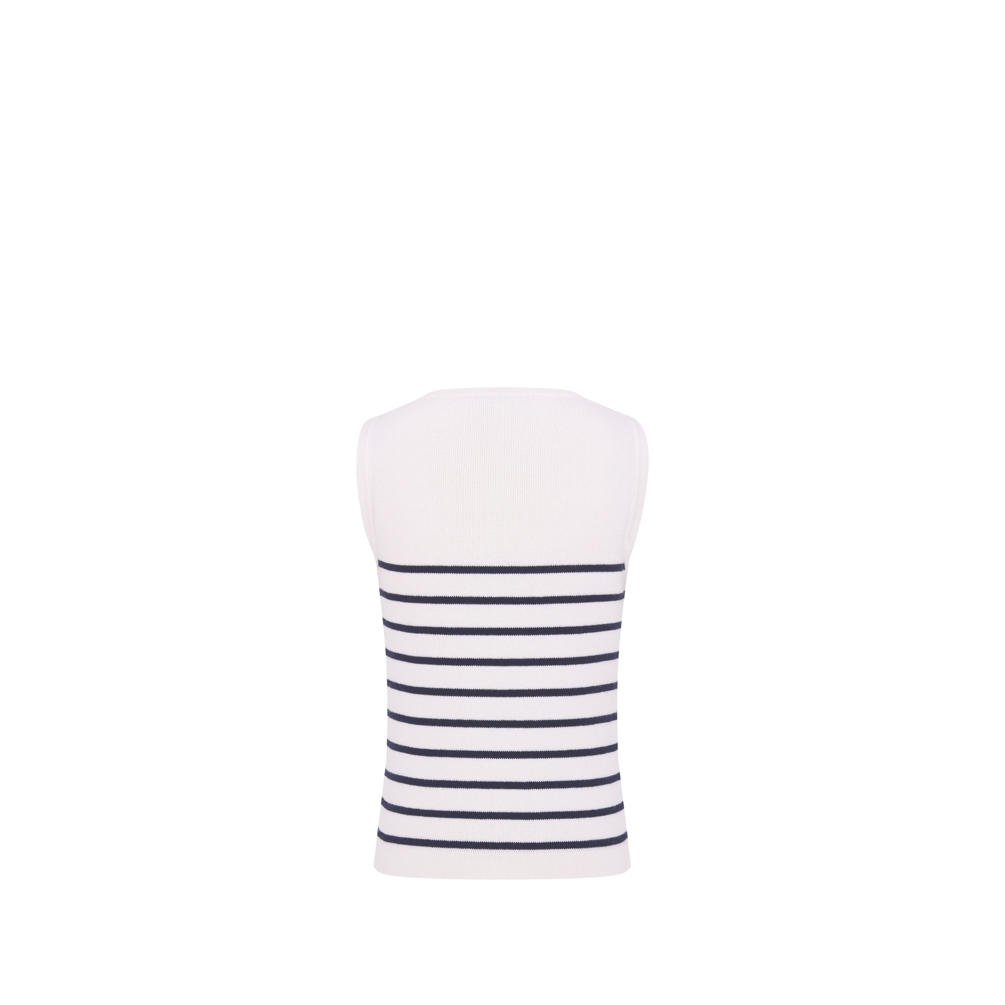儿童背心 象牙色棉质混纺针织面料海军蓝色条纹图案 E08