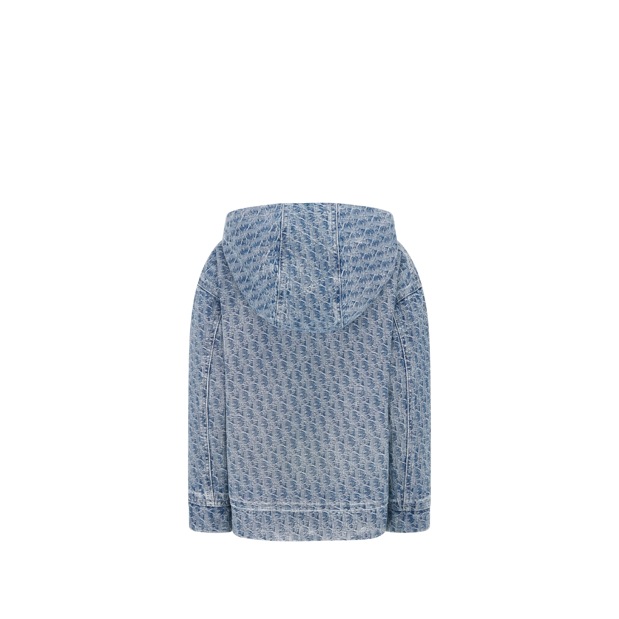 儿童拉链连帽夹克 蓝色石洗针刺棉质牛仔布搭配 Oblique 印花面料 E08