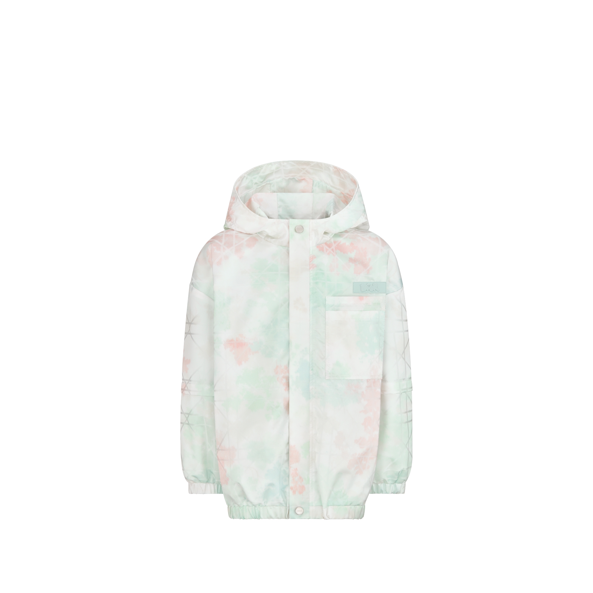 儿童连帽防风夹克 象牙色防水效果科技面料多色迷彩效果藤格纹 E01