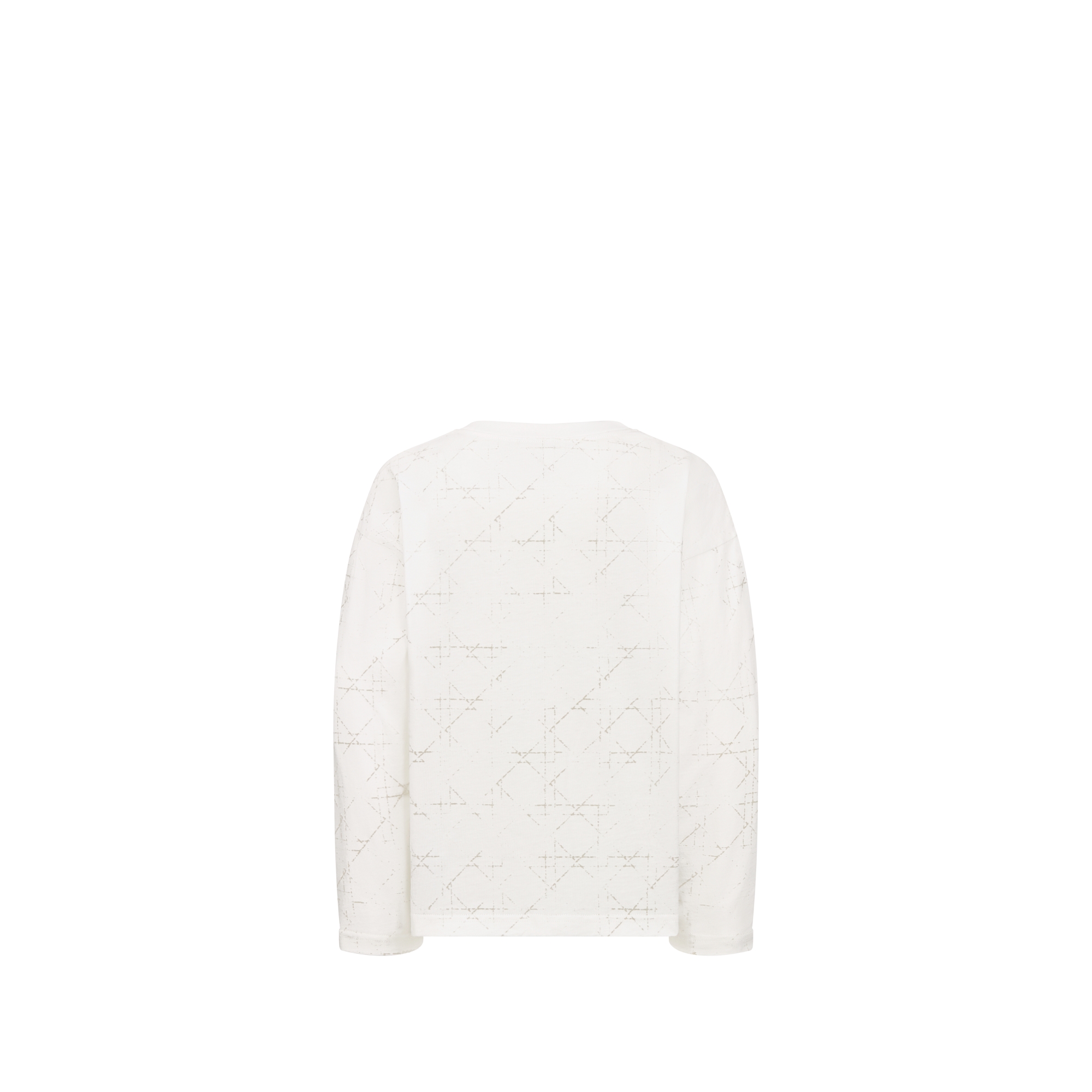 儿童长袖 T 恤 象牙色棉质平纹针织面料浅灰色藤格纹图案褪色效果 E08