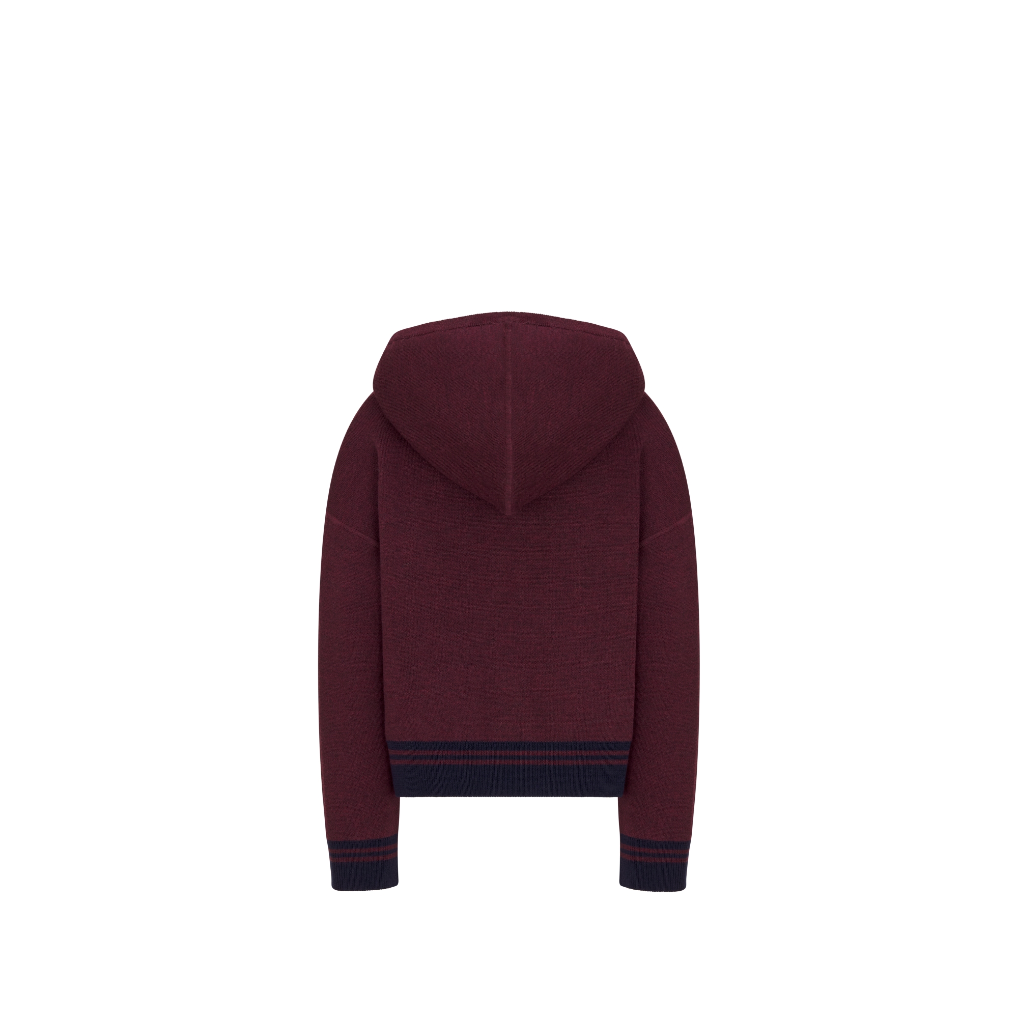 儿童双面连帽拉链开衫 酒红色绵羊毛针织面料酒红色和海军蓝色 Oblique 印花 E08