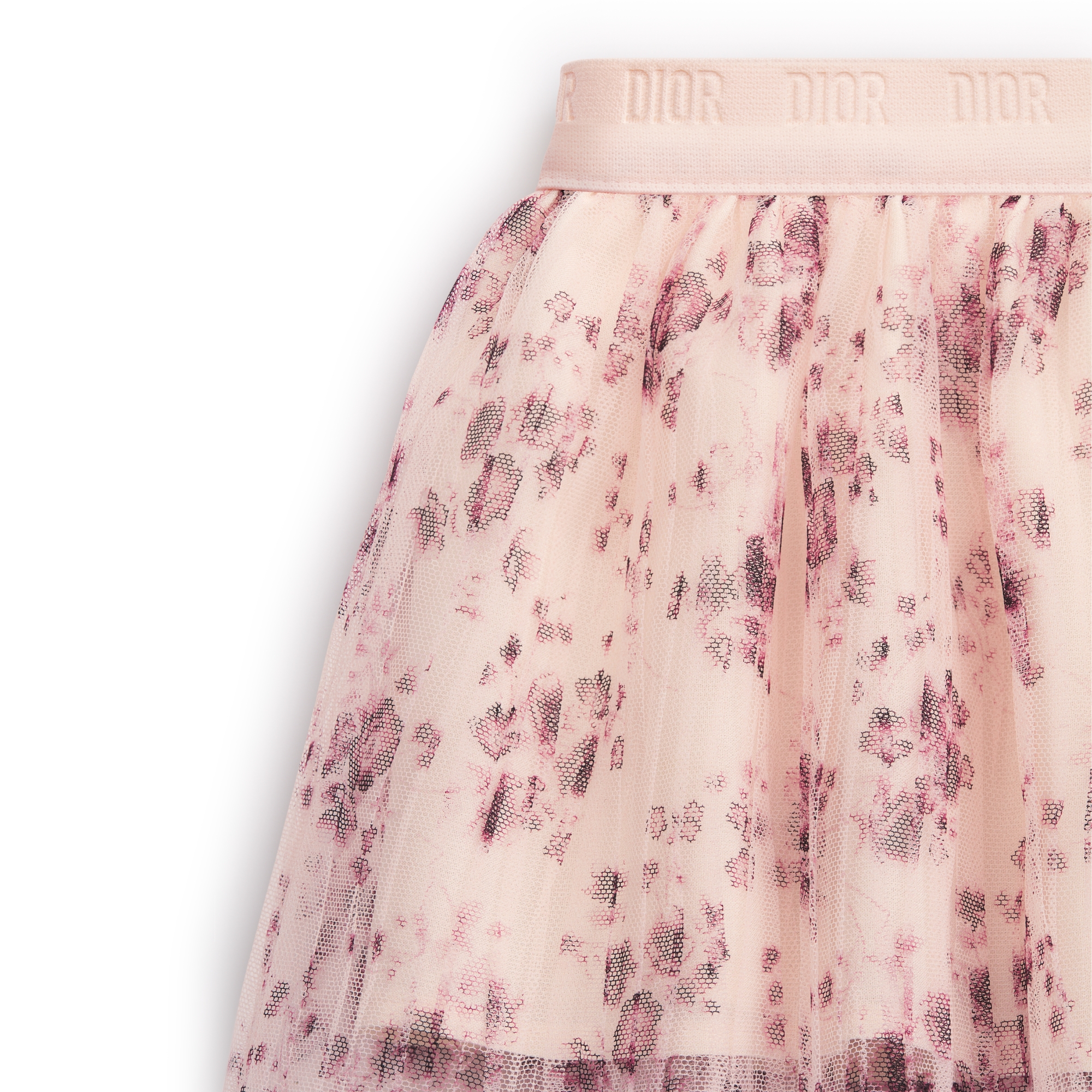 婴幼儿短款半身裙 淡粉色褶裥薄纱酒红色本季花卉图案 E09