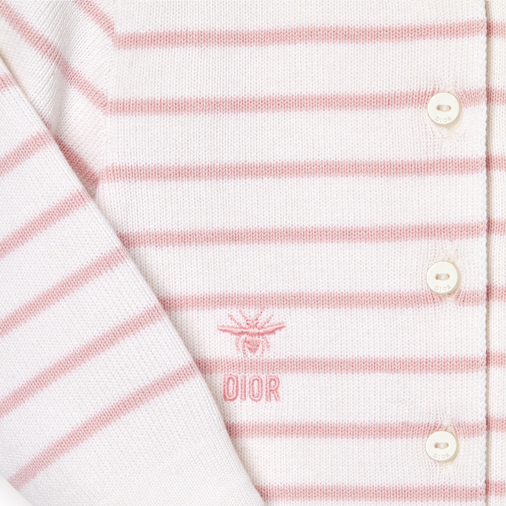 婴幼儿开衫 象牙色棉质混纺针织面料淡粉色条纹图案 E09