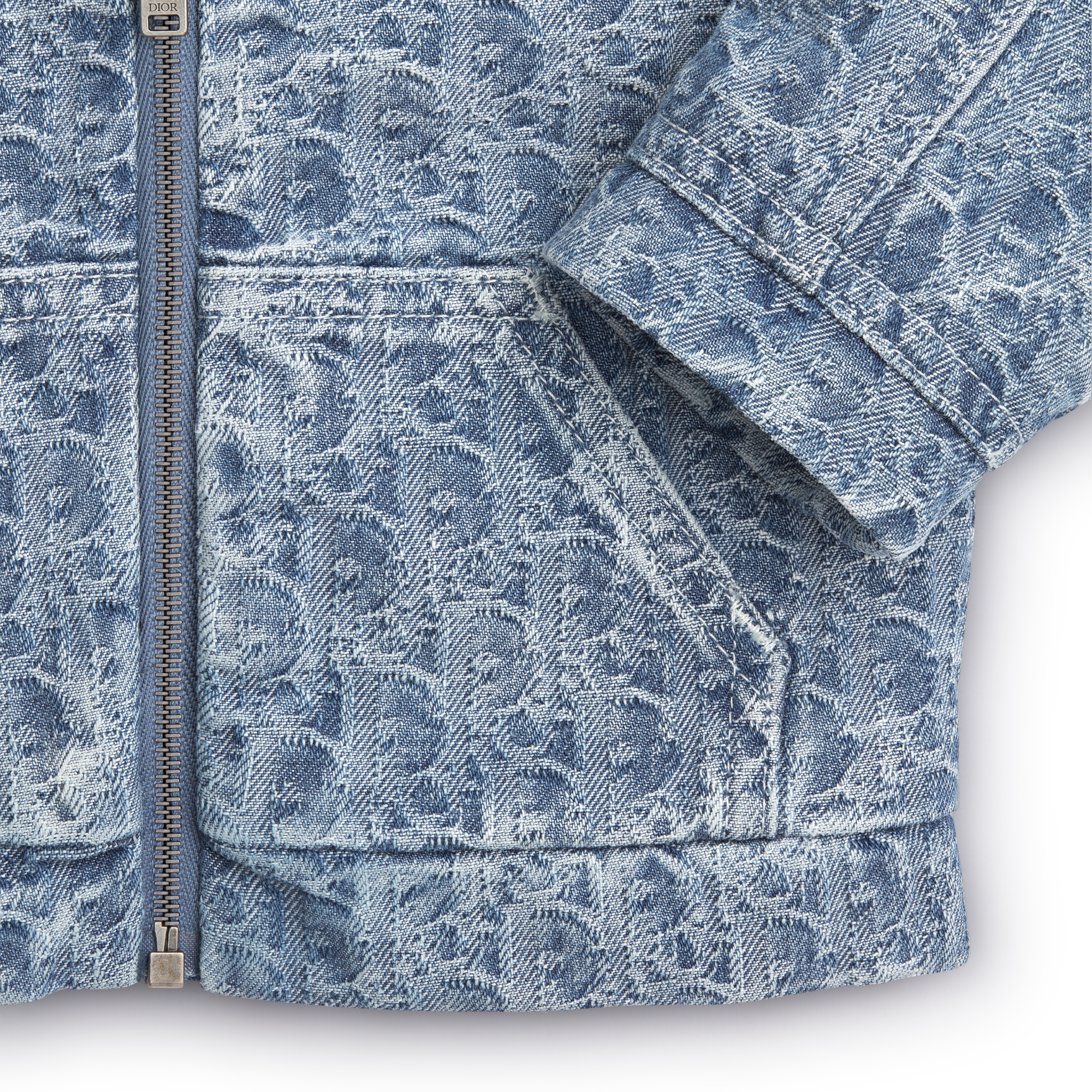 婴幼儿拉链连帽夹克 蓝色石洗针刺棉质牛仔布搭配 Oblique 印花面料 E09