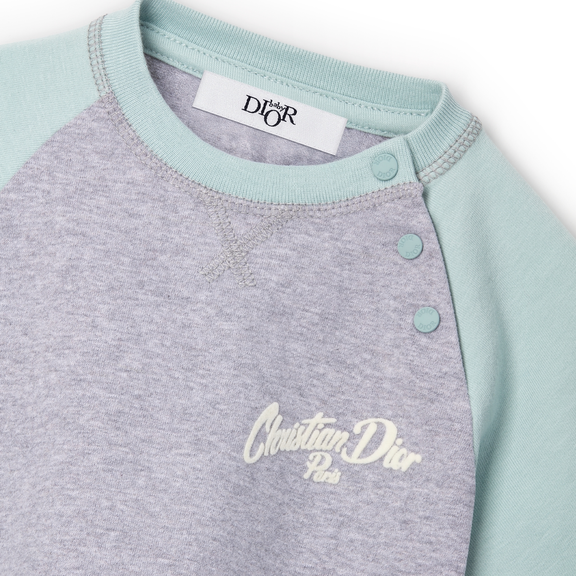 婴幼儿长袖 T 恤 灰色和水蓝色棉质混纺平纹针织面料 E09