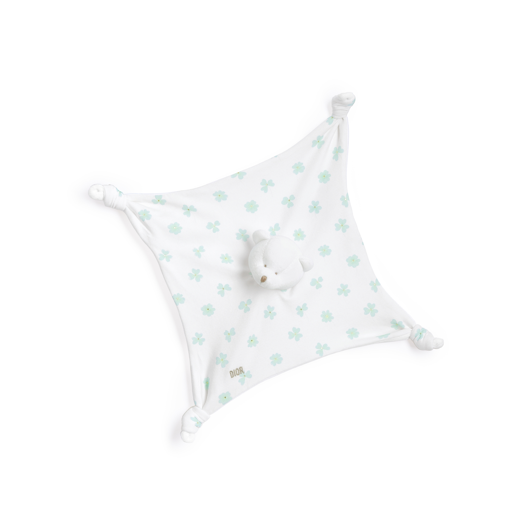 新生儿礼品套装 象牙色棉府绸和象牙色棉质混纺平纹针织面料绿色和金色调三叶草图案 E04