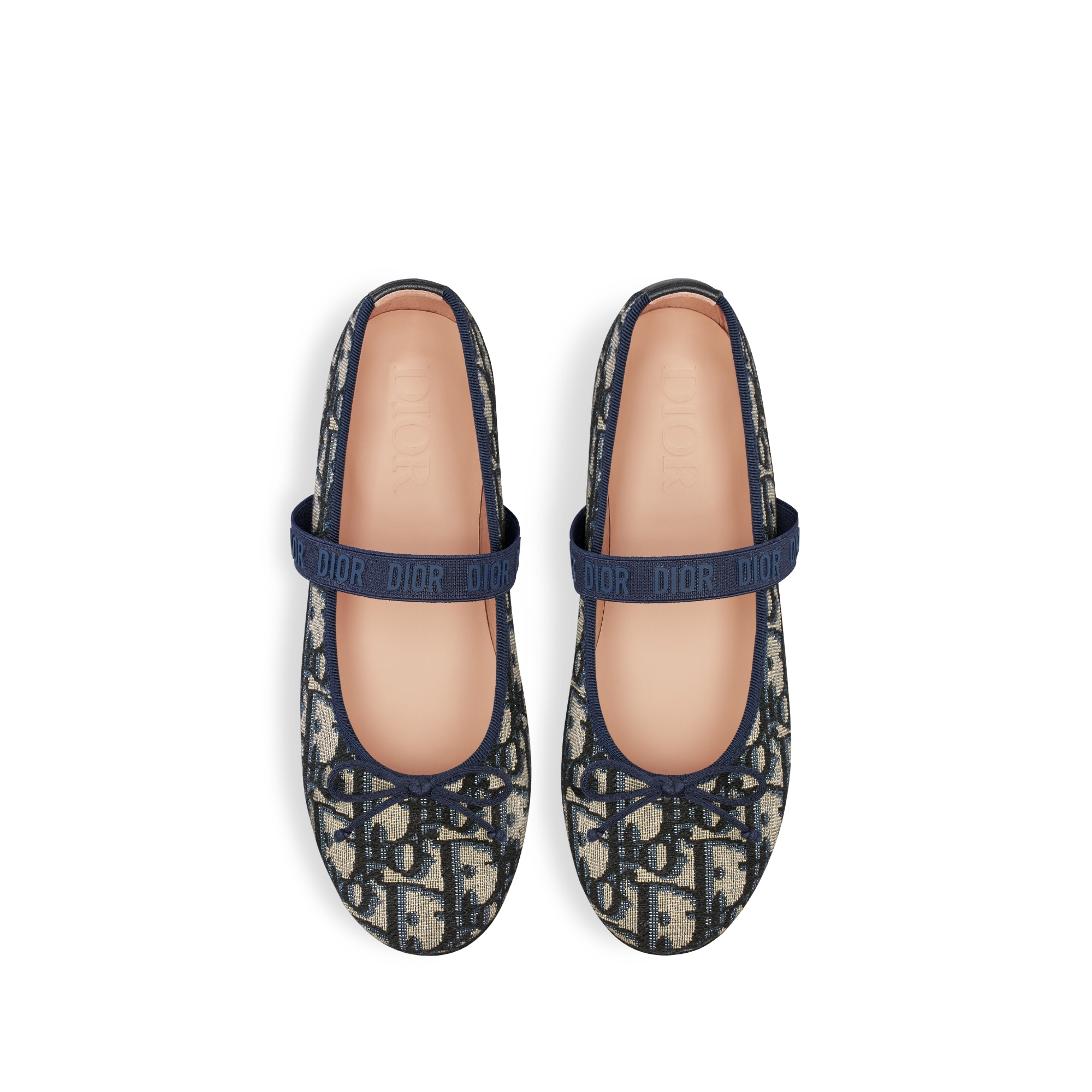 儿童芭蕾鞋 米色和蓝色棉质提花面料 Oblique 印花 E06