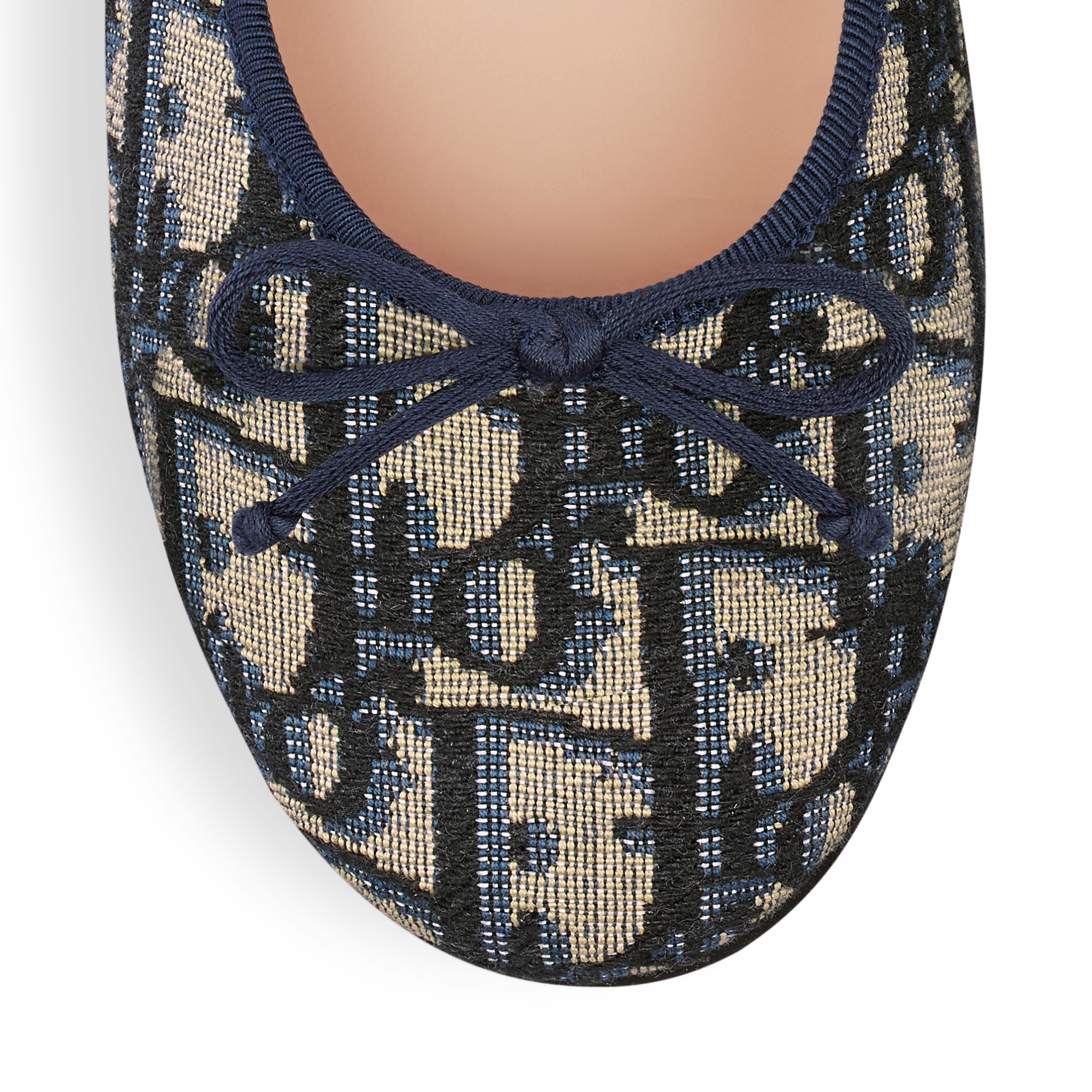 儿童芭蕾鞋 米色和蓝色棉质提花面料 Oblique 印花 E09