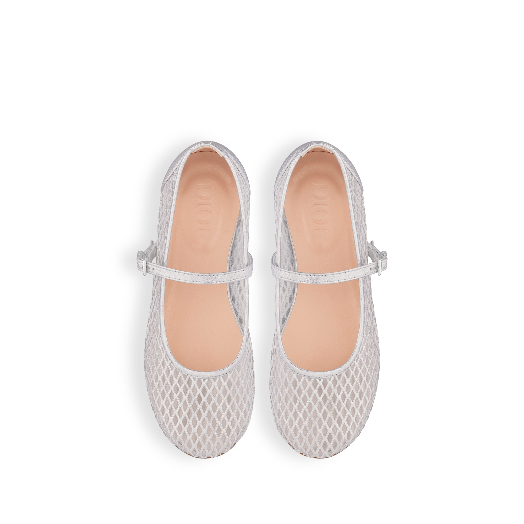 儿童芭蕾鞋 银色调光滑羊皮革和象牙色薄纱 E06