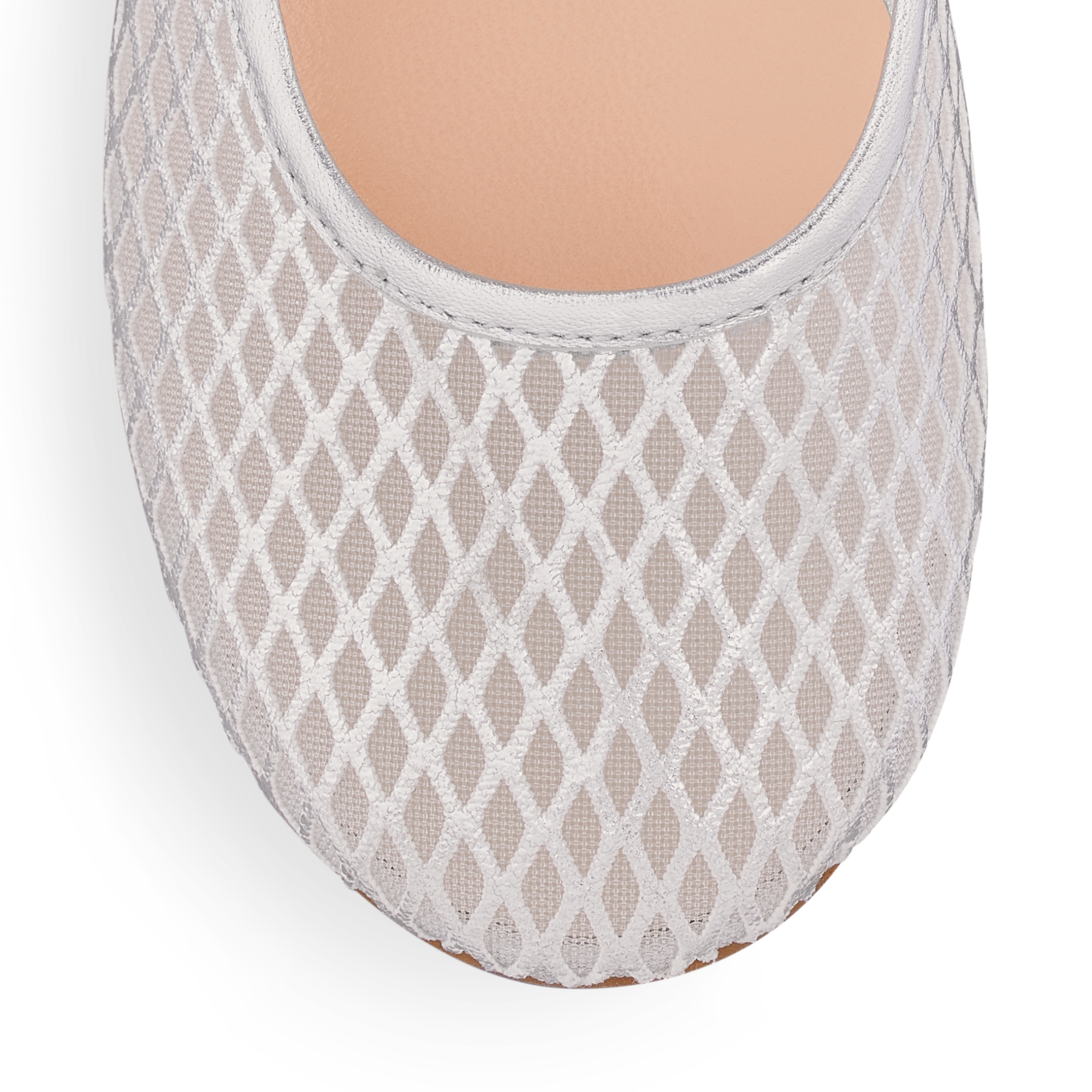 儿童芭蕾鞋 银色调光滑羊皮革和象牙色薄纱 E09