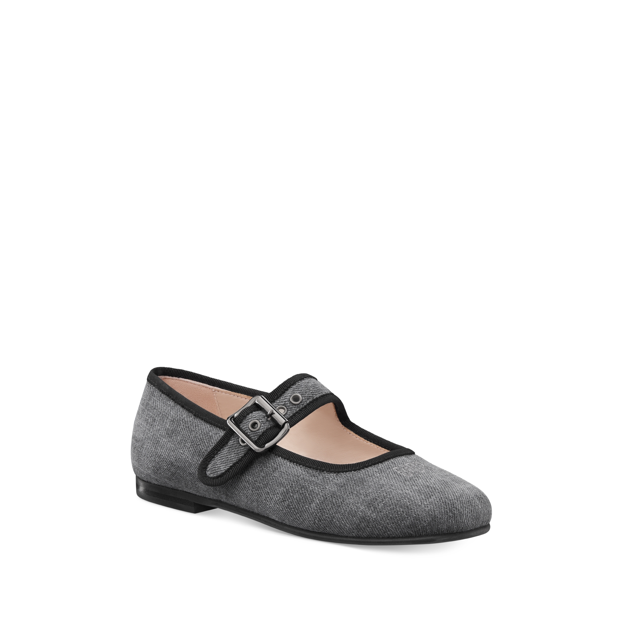 儿童芭蕾鞋 灰色棉质牛仔布格子图案 E03