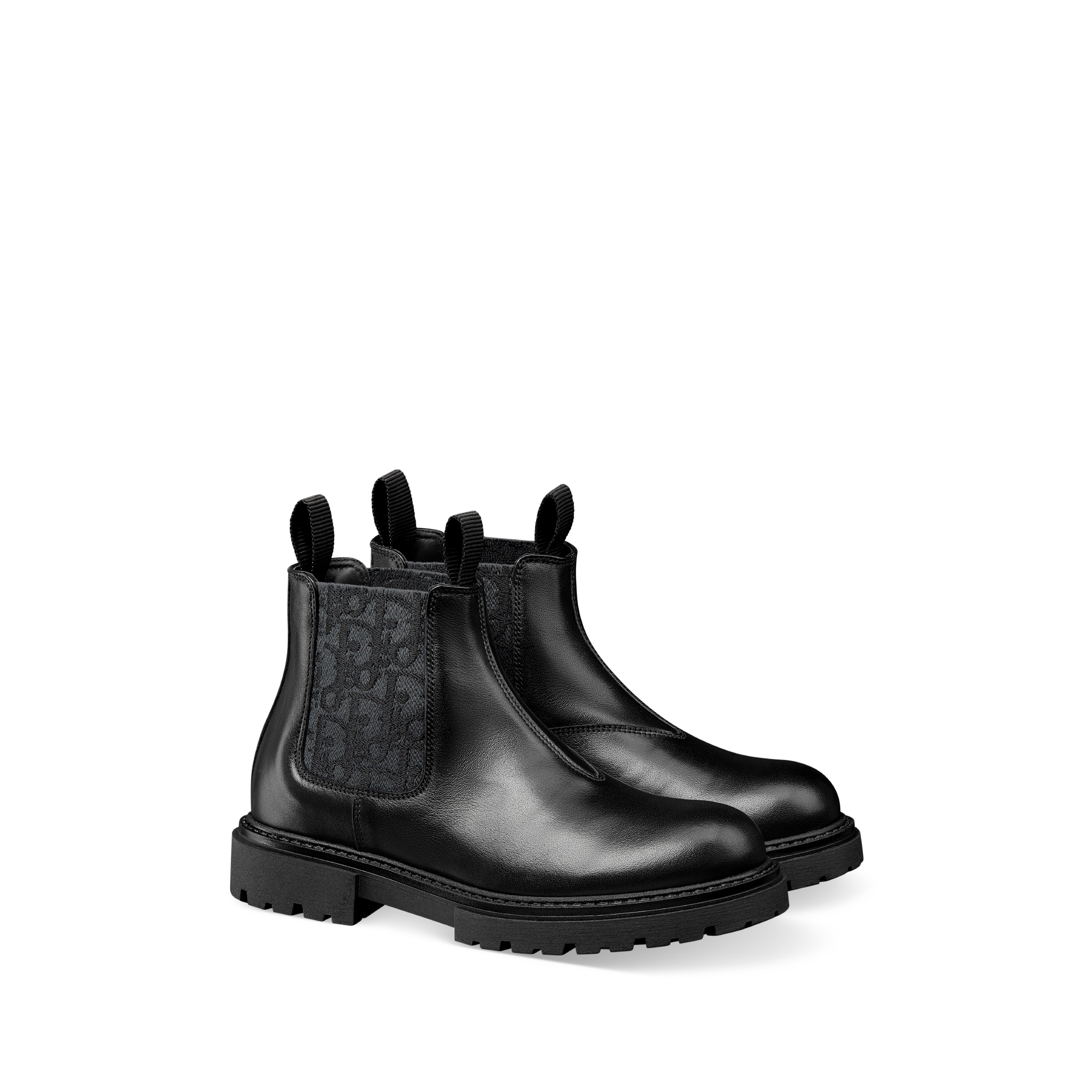 切尔西短靴儿童款 黑色牛皮革和 Oblique 印花面料 E03