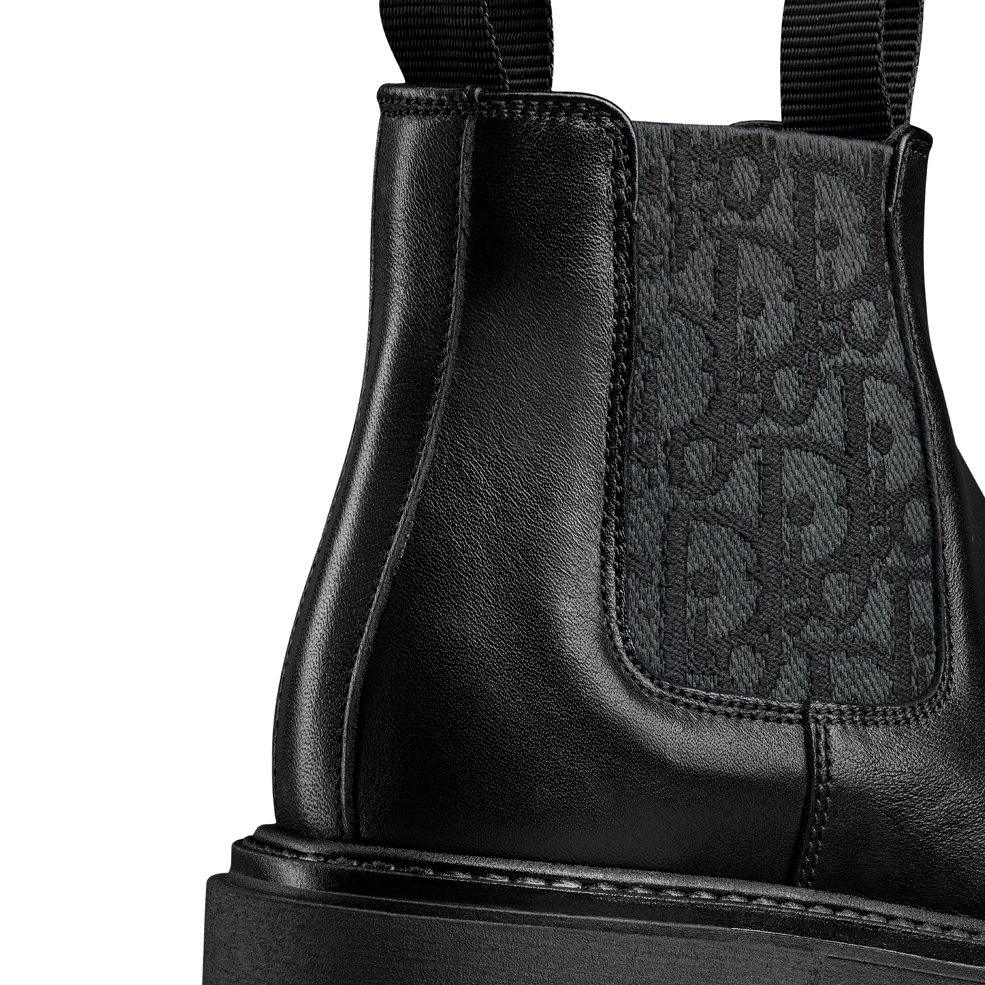 切尔西短靴儿童款 黑色牛皮革和 Oblique 印花面料 E09