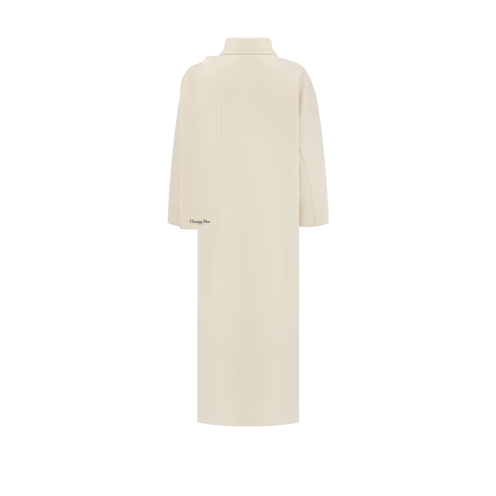 大衣 米白色双面绵羊毛混纺毛毡面料搭配围巾式衣领 E08