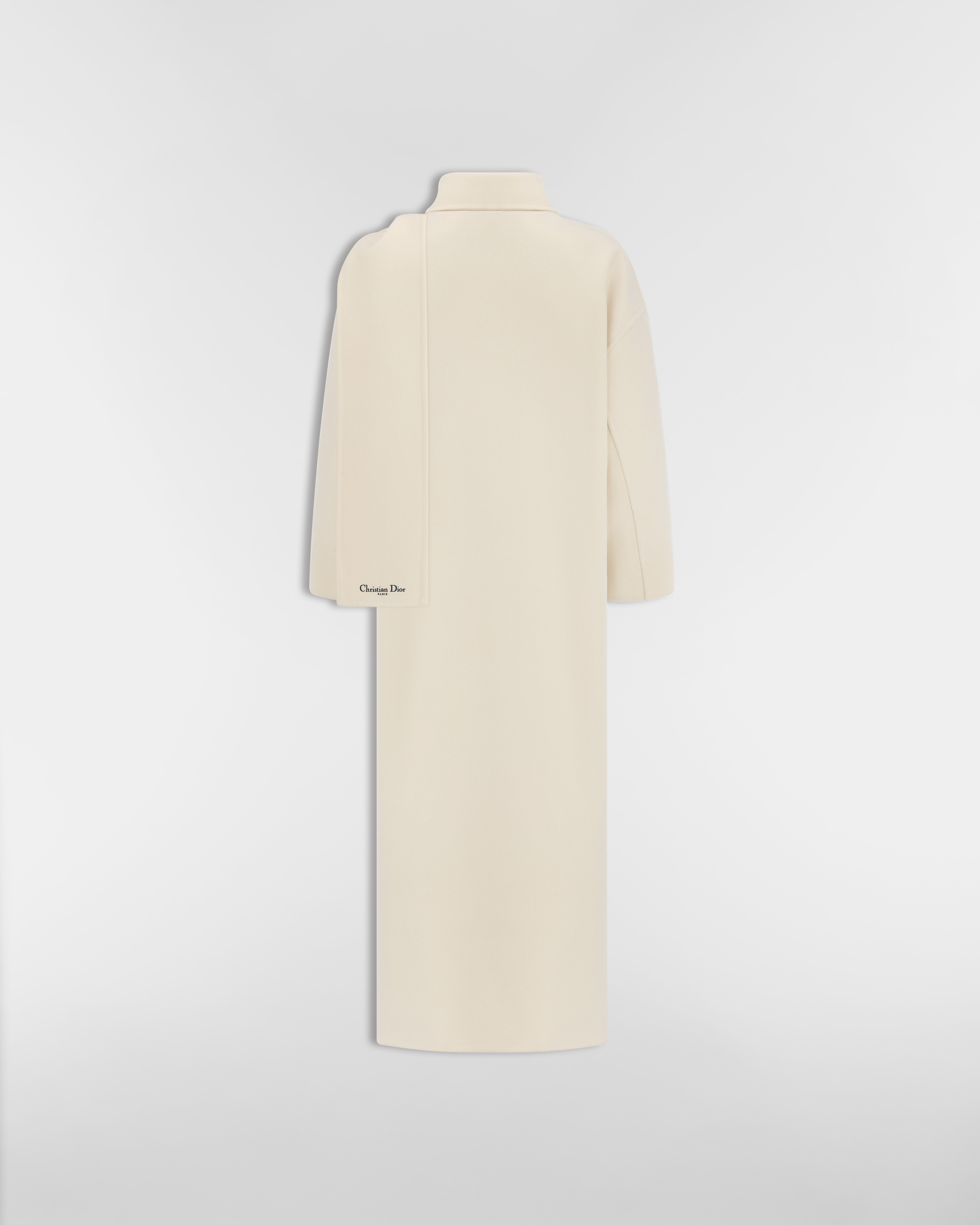 大衣 米白色双面绵羊毛混纺毛毡面料搭配围巾式衣领 E08