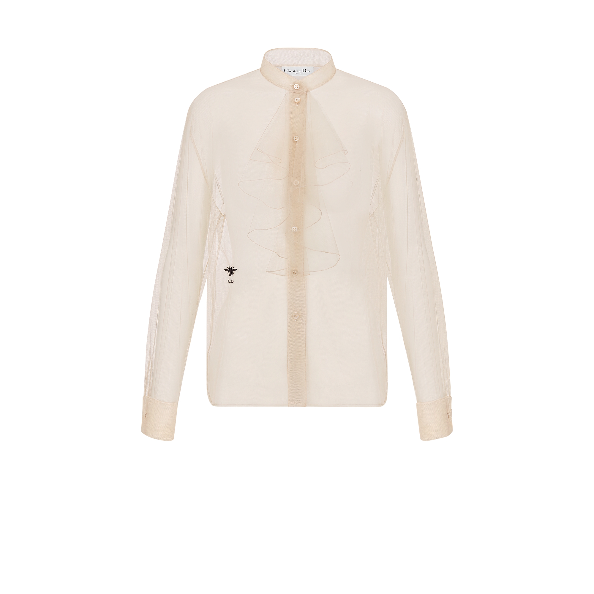 衬衫 米色薄纱搭配荷叶边衣领 E01