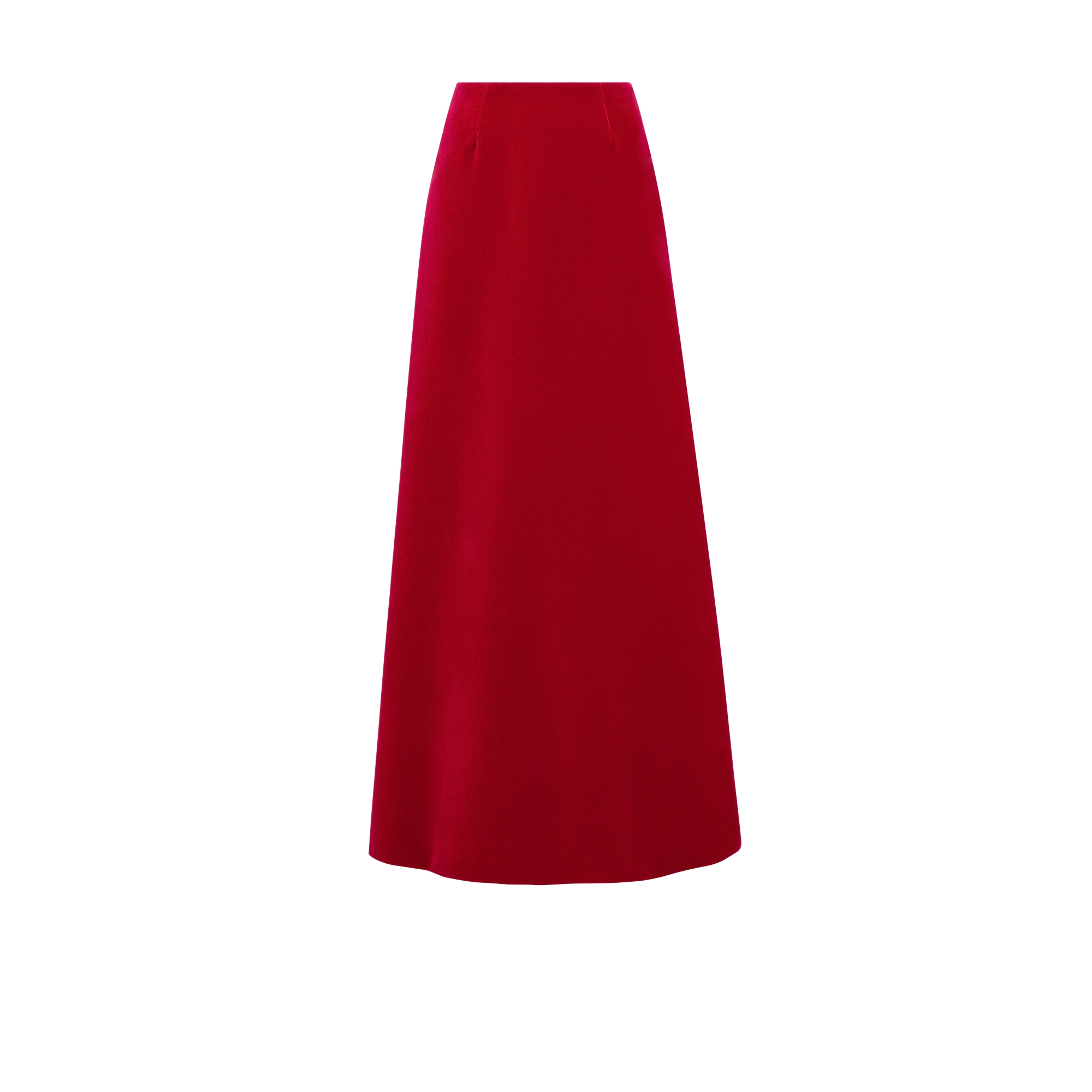 长款喇叭形半身裙 红色棉质天鹅绒面料 E01