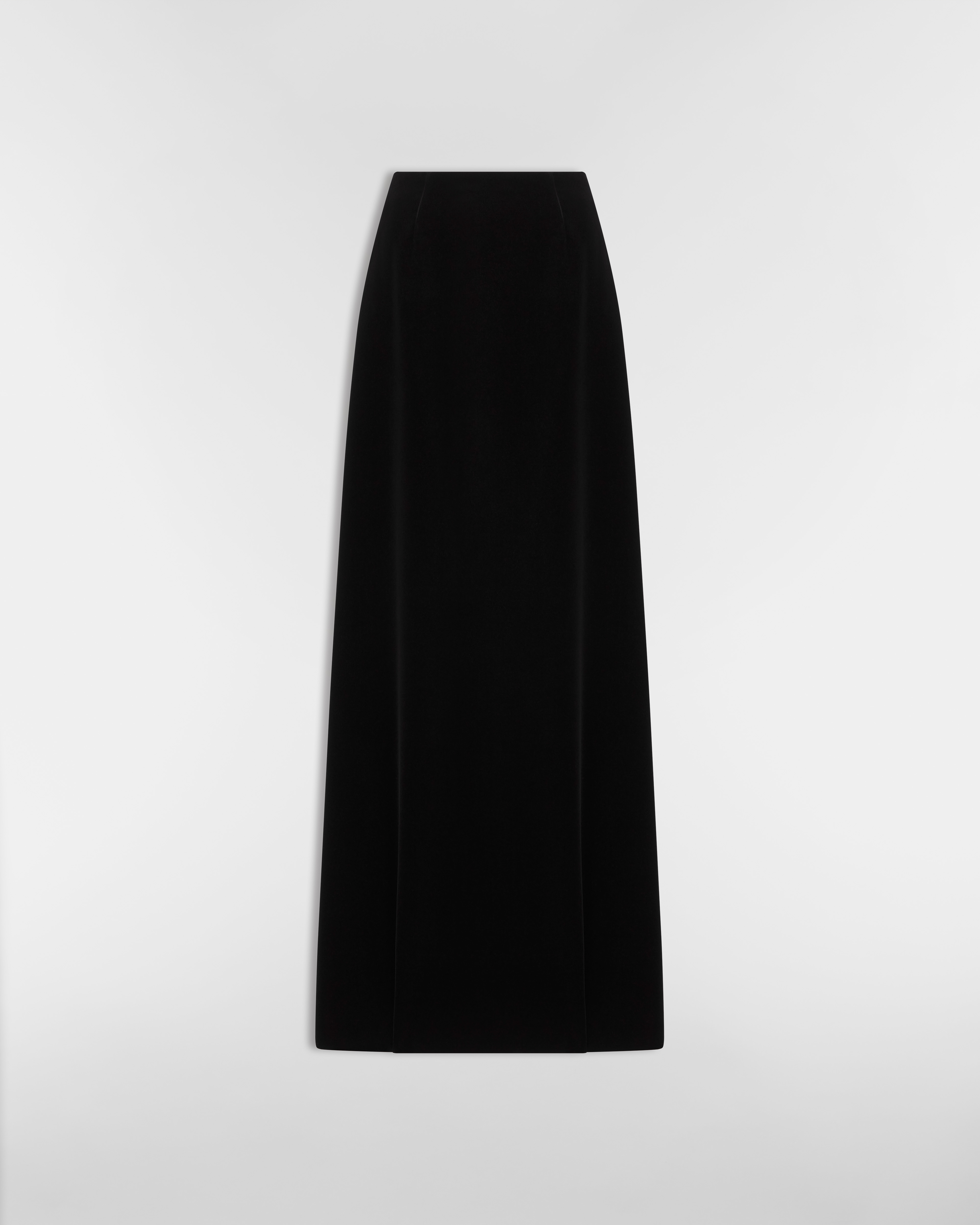 长款喇叭形半身裙 黑色棉质天鹅绒面料 E01