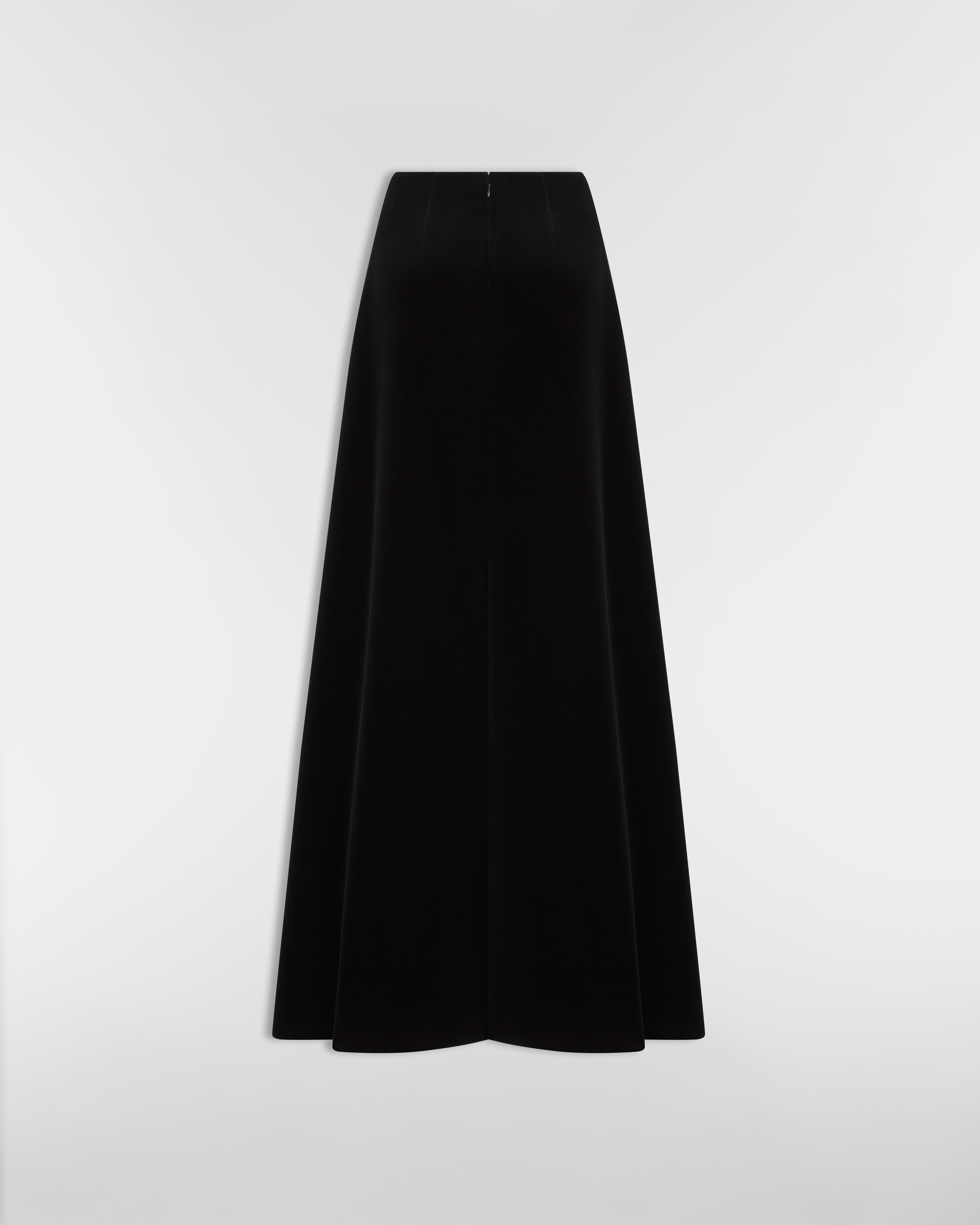 长款喇叭形半身裙 黑色棉质天鹅绒面料 E08