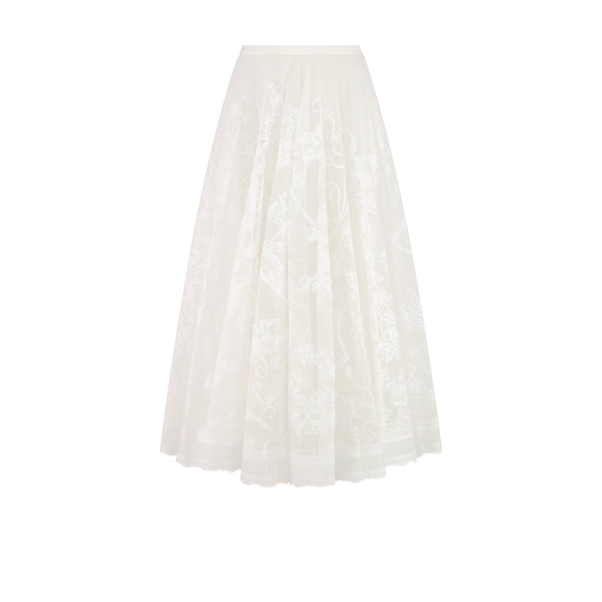 喇叭形半裙 米白色棉质混纺蕾丝面料 Jardin D-Étoile 图案 E01