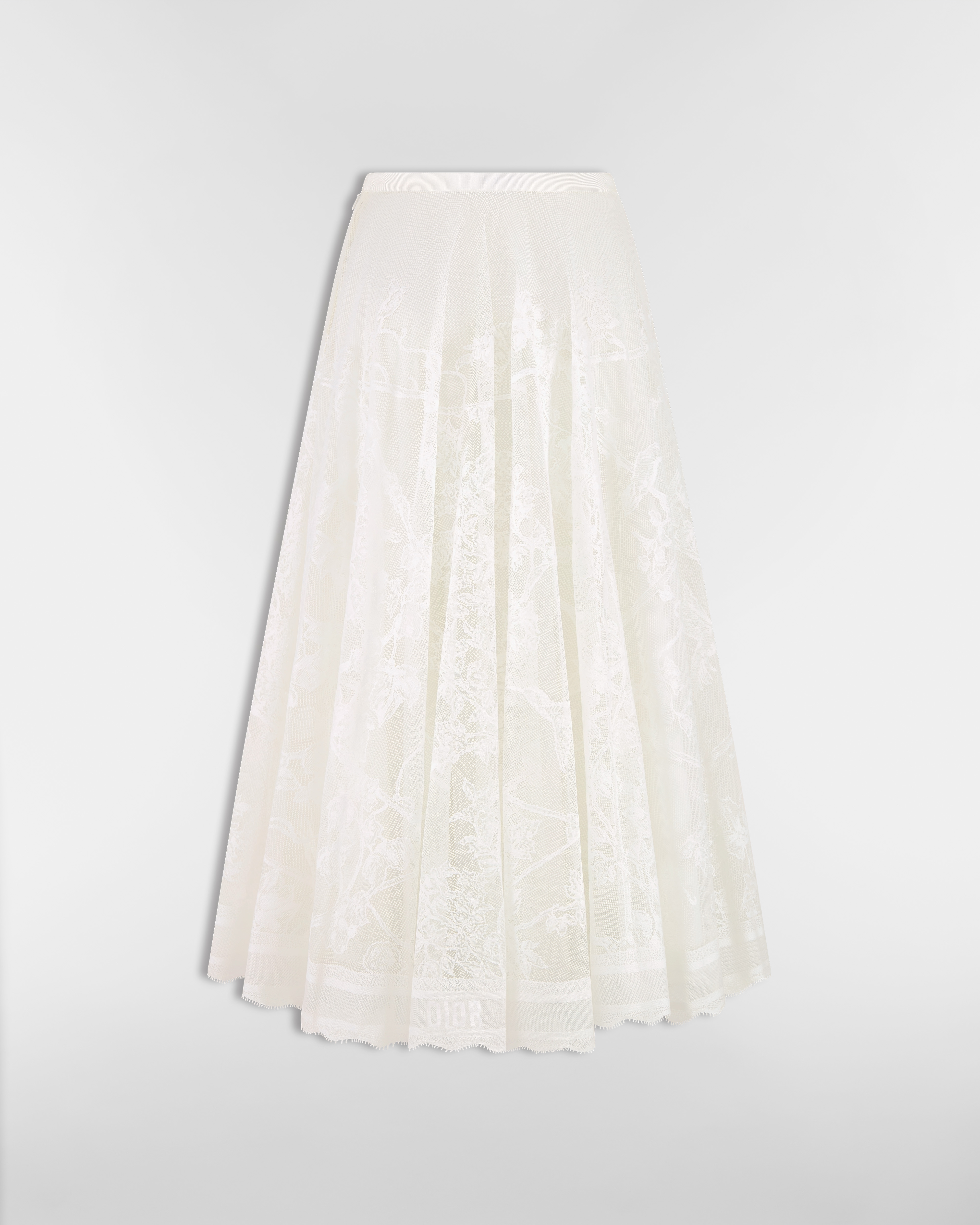 喇叭形半裙 米白色棉质混纺蕾丝面料 Jardin D-Étoile 图案 E08