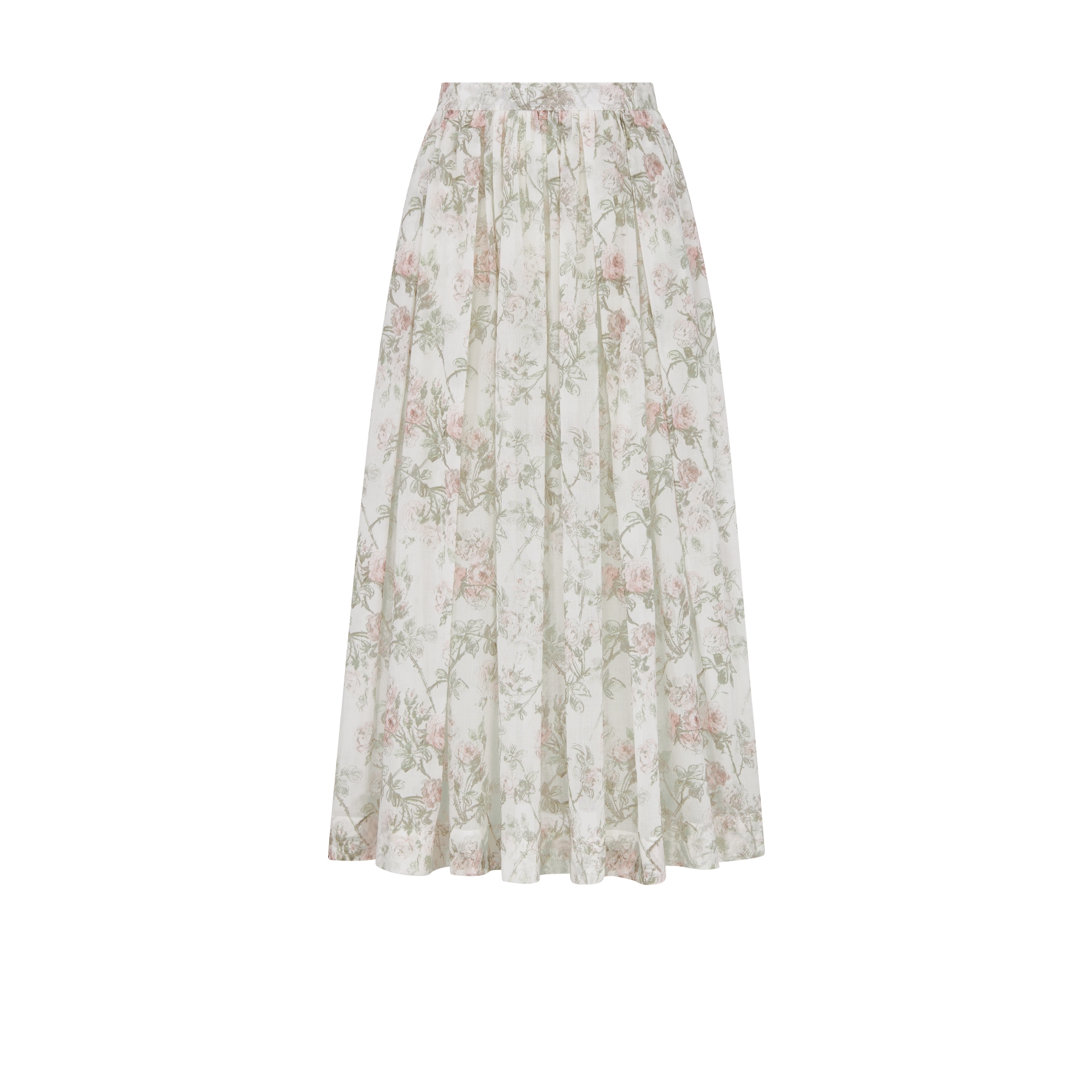 喇叭形半裙 白色棉质面料多色 Rosier de Dior 图案 E01