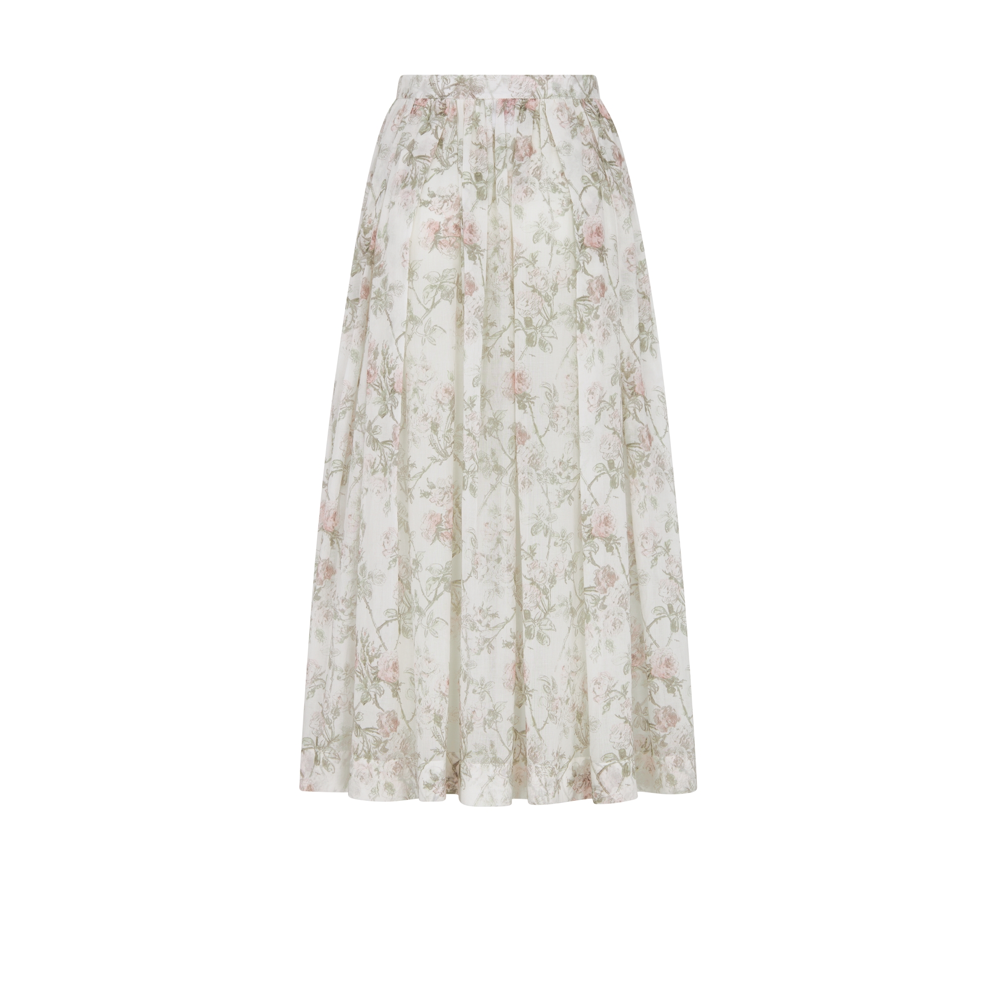 喇叭形半裙 白色棉质面料多色 Rosier de Dior 图案 E08