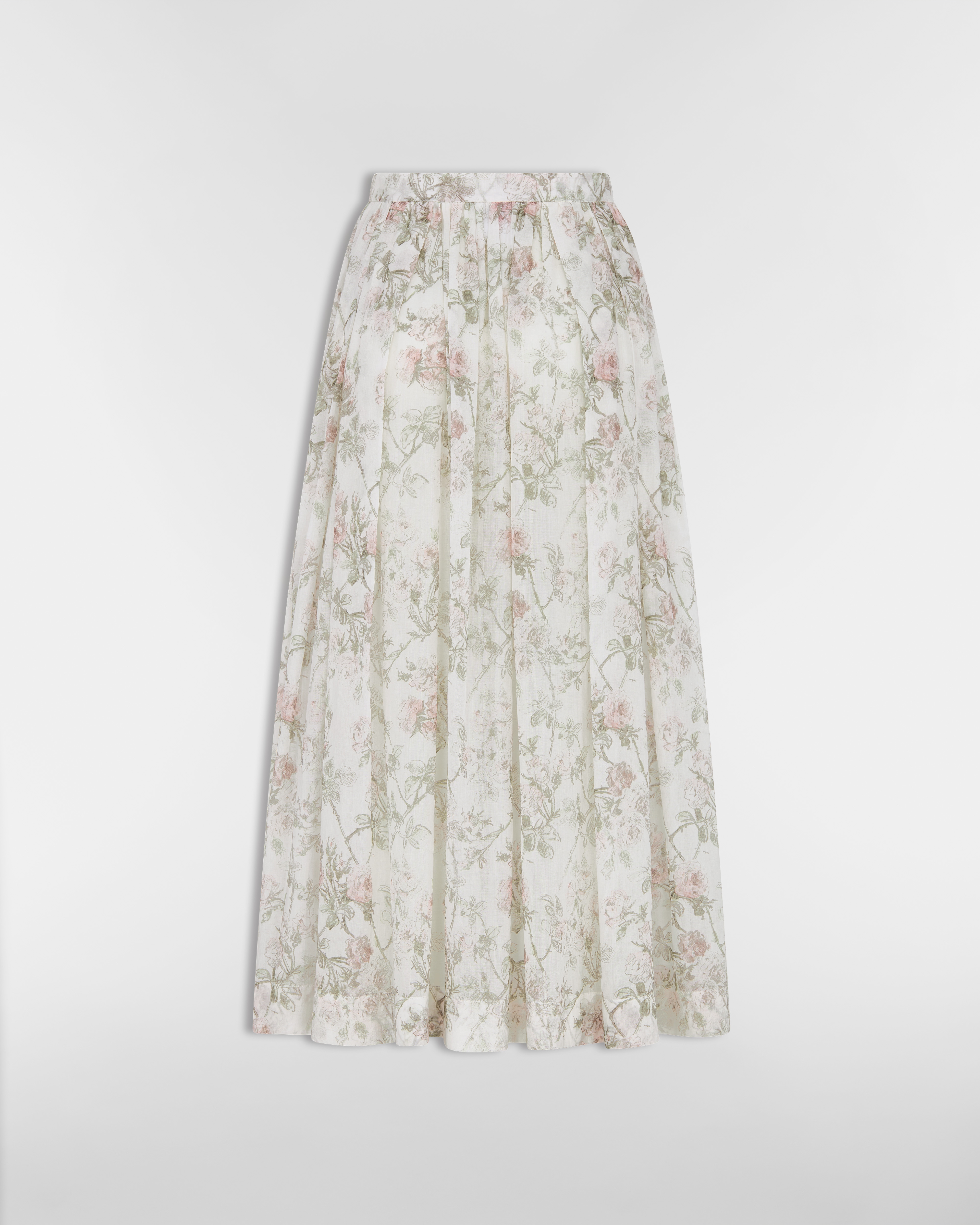 喇叭形半裙 白色棉质面料多色 Rosier de Dior 图案 E08