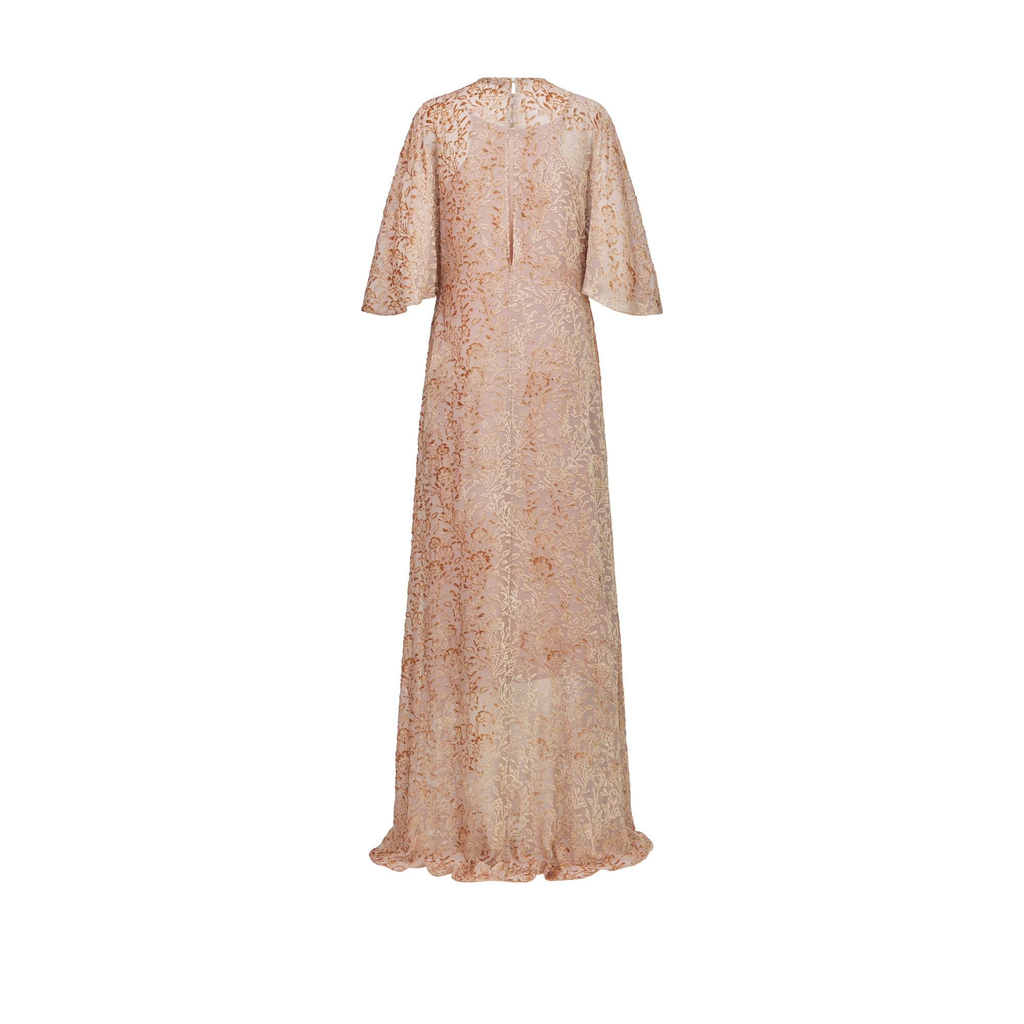 长款连衣裙 粉色桑蚕丝混纺烧花天鹅绒面料 Millefiori 图案 E08